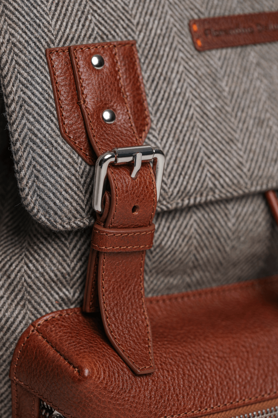 Brown Leather Backpack With Cashmere
