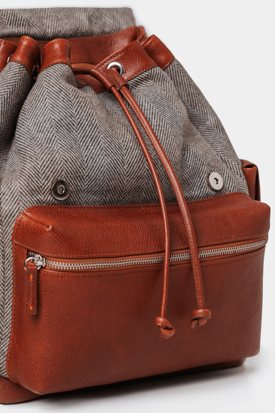 Brown Leather Backpack With Cashmere