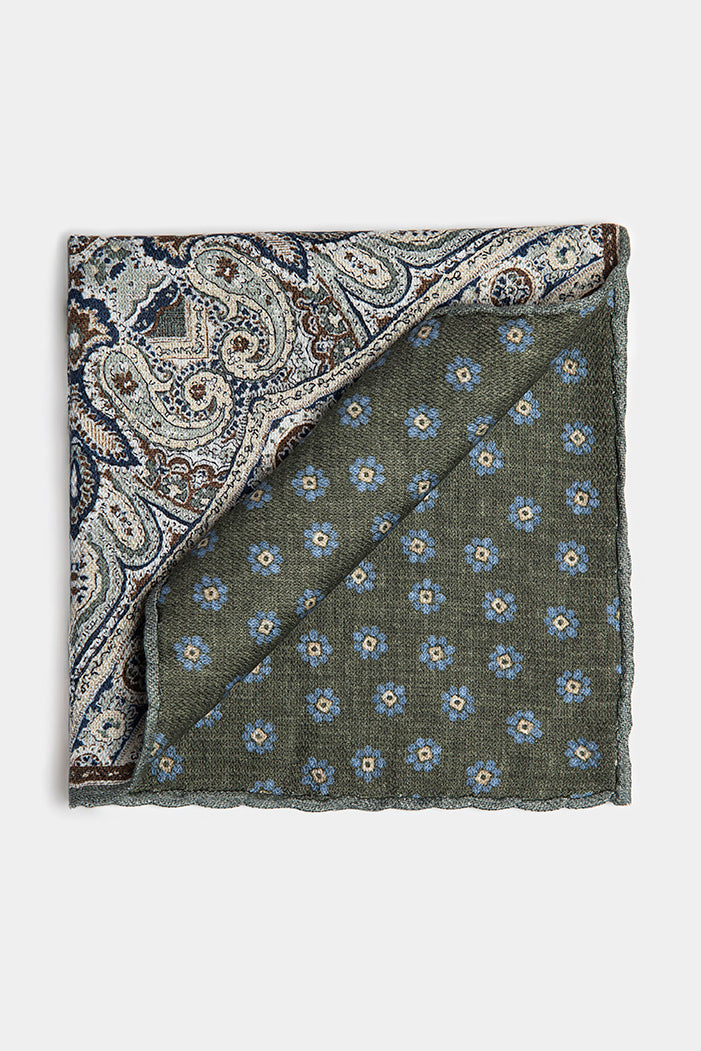 Batistă mătase Florentinodelure verde și albastru paisley și floral, mărime unică.