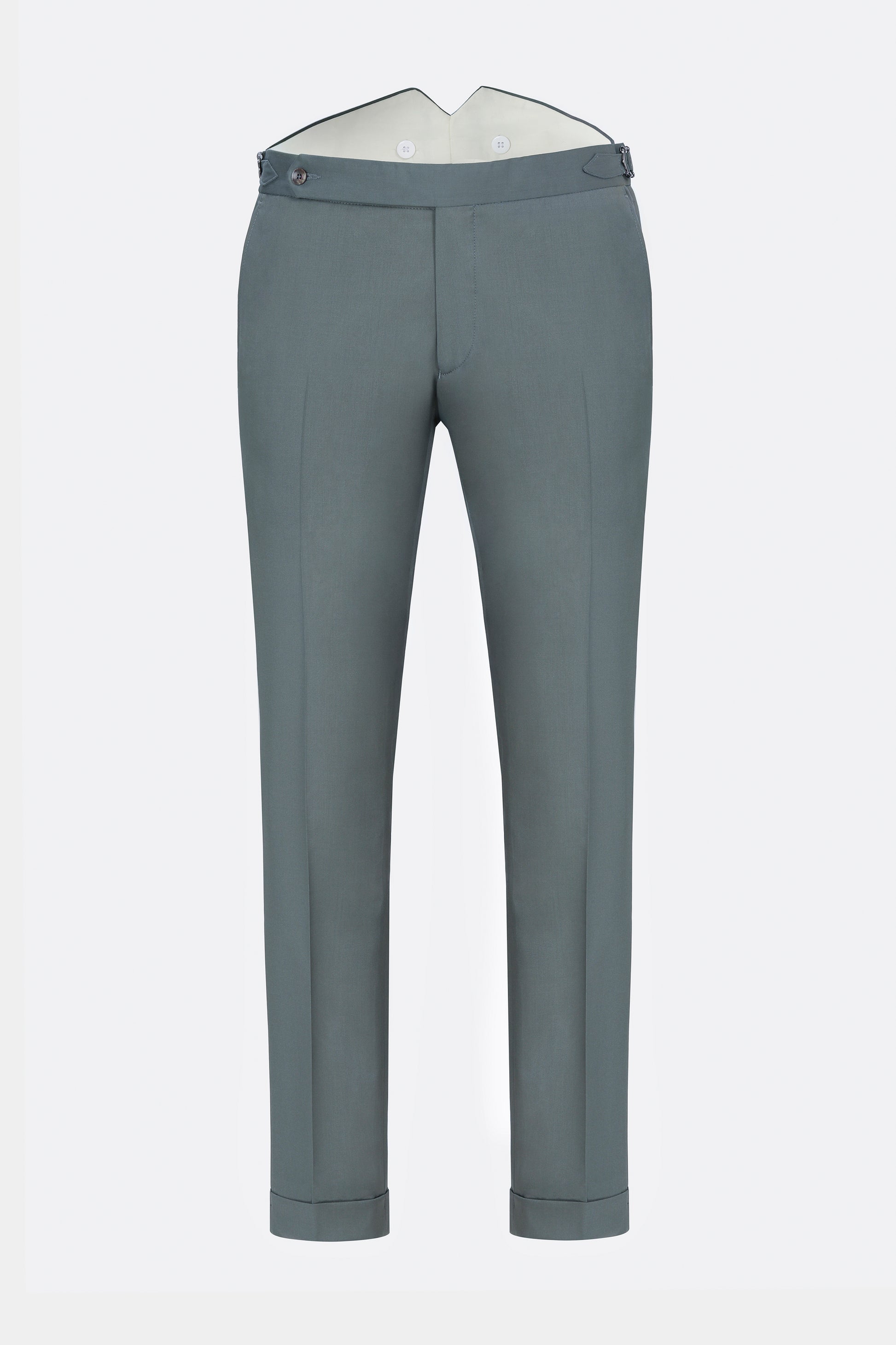 Pantaloni verzi Florentinodelure din lână pentru bărbați, vedere laterală.
