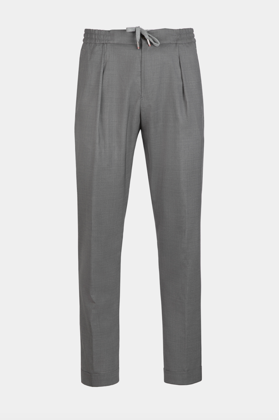 Pantaloni FLEXO Gri Florentinodelure din lână și mătase, cu talie de mijloc și șnur.