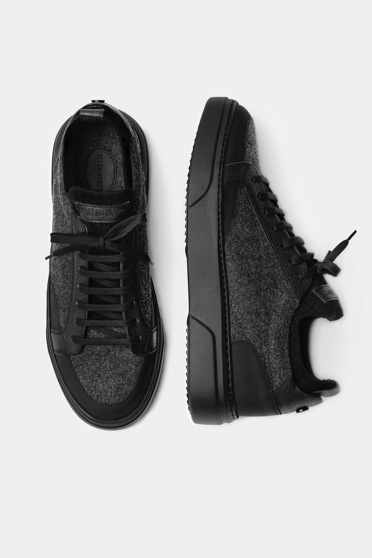 Sneakers Florentinodelure gri, lână, piele și cauciuc, detaliu textură și materiale.