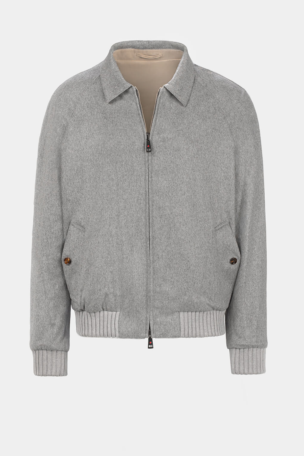 Geacă bomber gri/bej Florentinodelure, reversibilă, cashmere și material impermeabil.