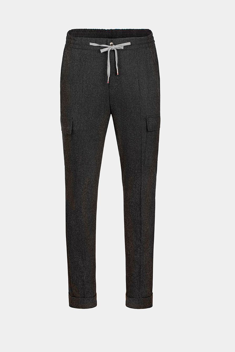 Pantaloni Cargo FLEXO Gri Florentinodelure, lână și cașmir, cu buzunare externe.