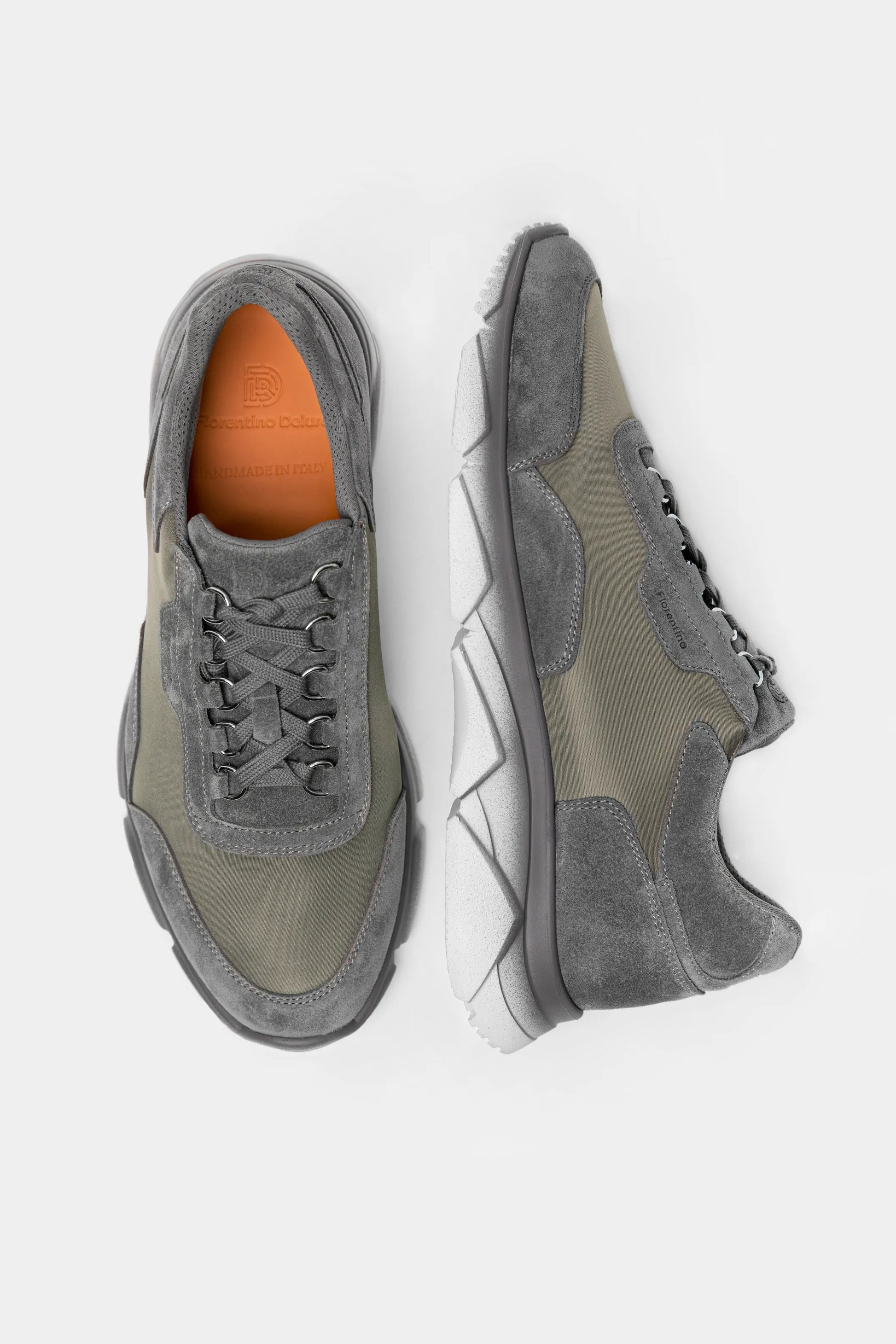 Sneakers Florentinodelure din piele întoarsă gri și material textil, detaliu talpă cauciuc.