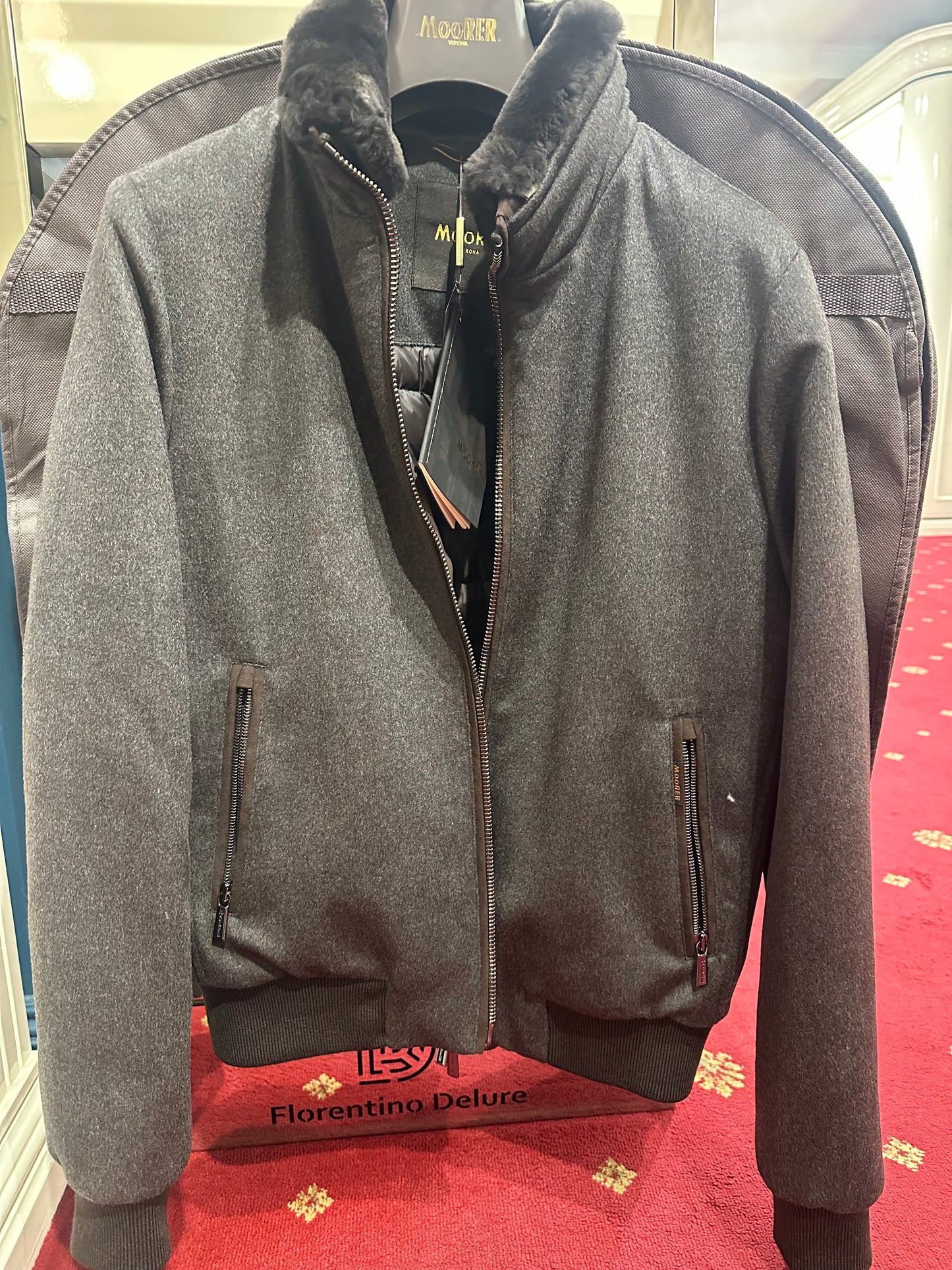 Mid Brown Bomber Jacket With Fur