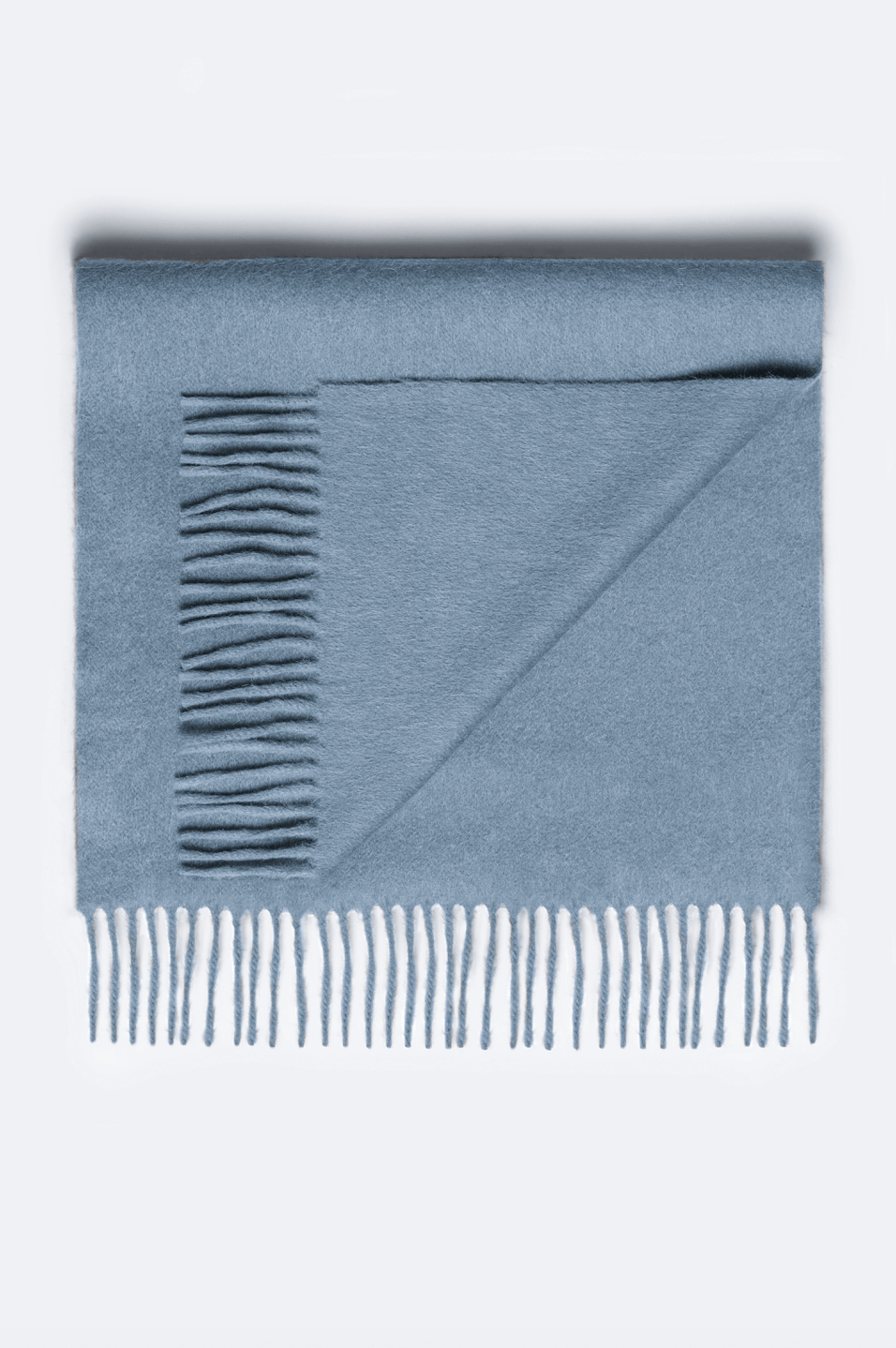 Eșarfă bleu alpaca Florentinodelure cu franjuri, 100% cashmere.