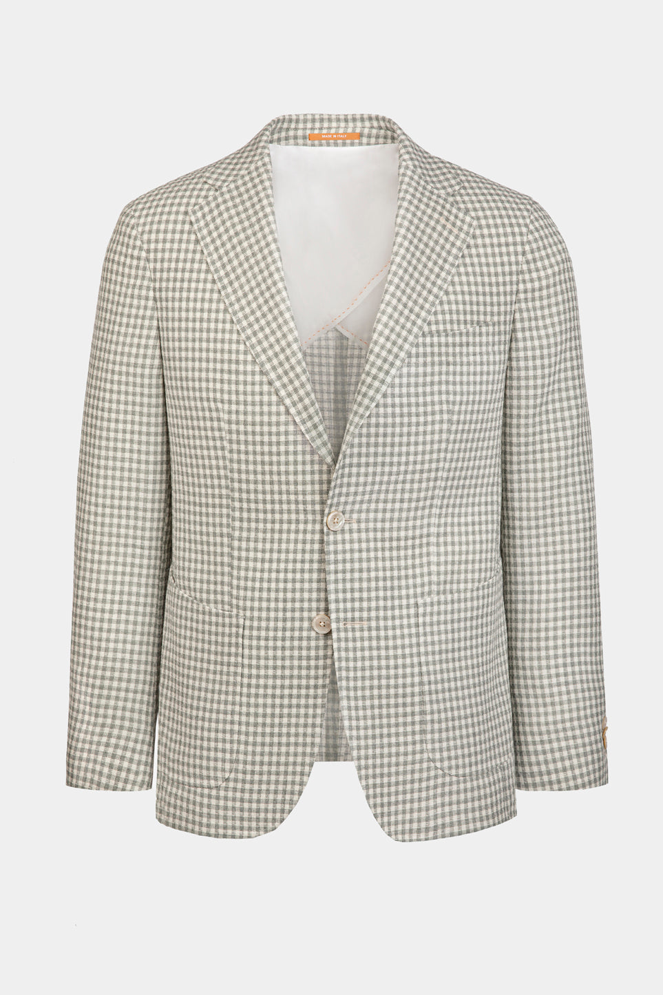 Sacou Light Green Houndstooth FLEXO Florentinodelure, lână și bumbac, carouri verzi.