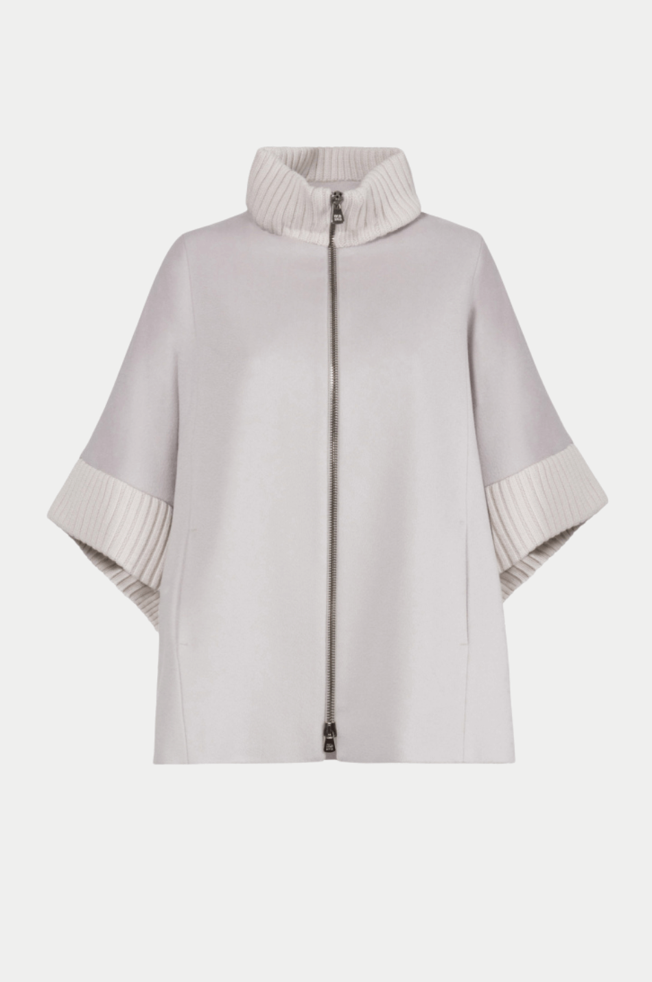 Poncho gri deschis cu fermoar, guler înalt, mâneci Raglan, lână, Florentinodelure.