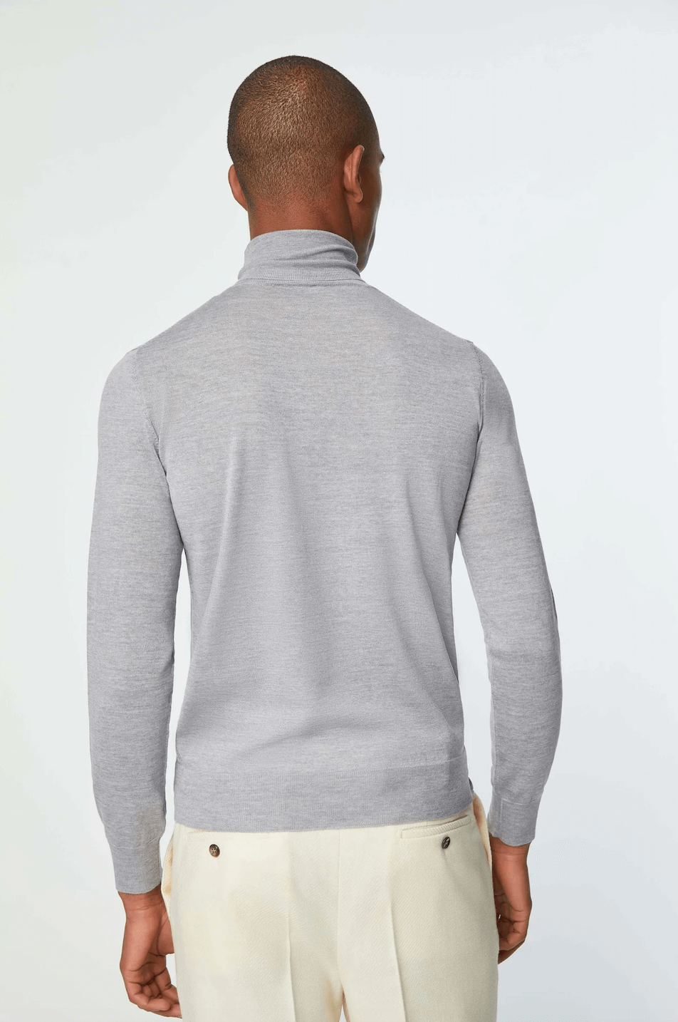 Maletă gri deschis din lână Florentinodelure, spate, textură fină.