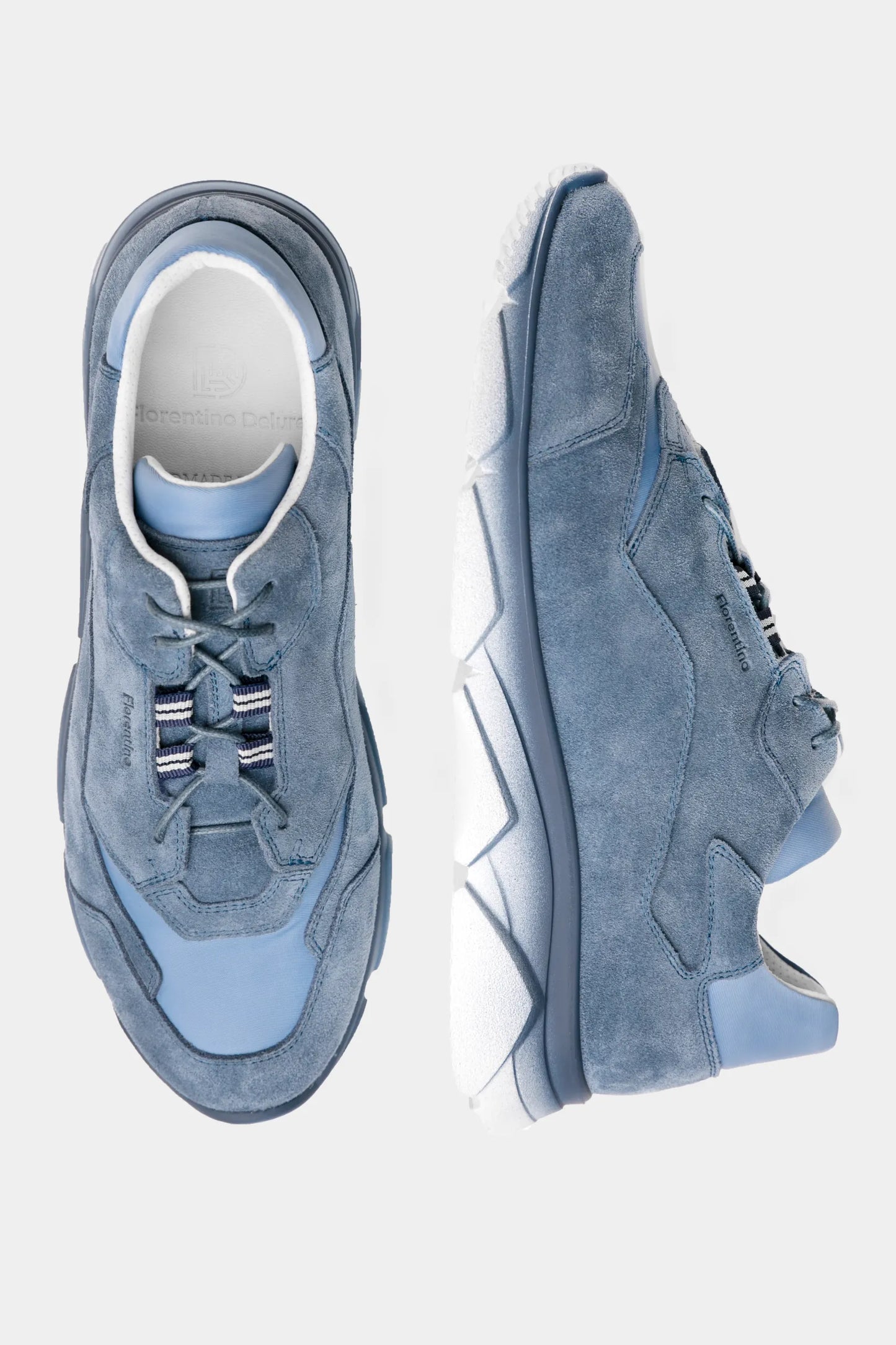Sneakers Florentinodelure din piele întoarsă albastru deschis, textură detaliată, talpă cauciuc.