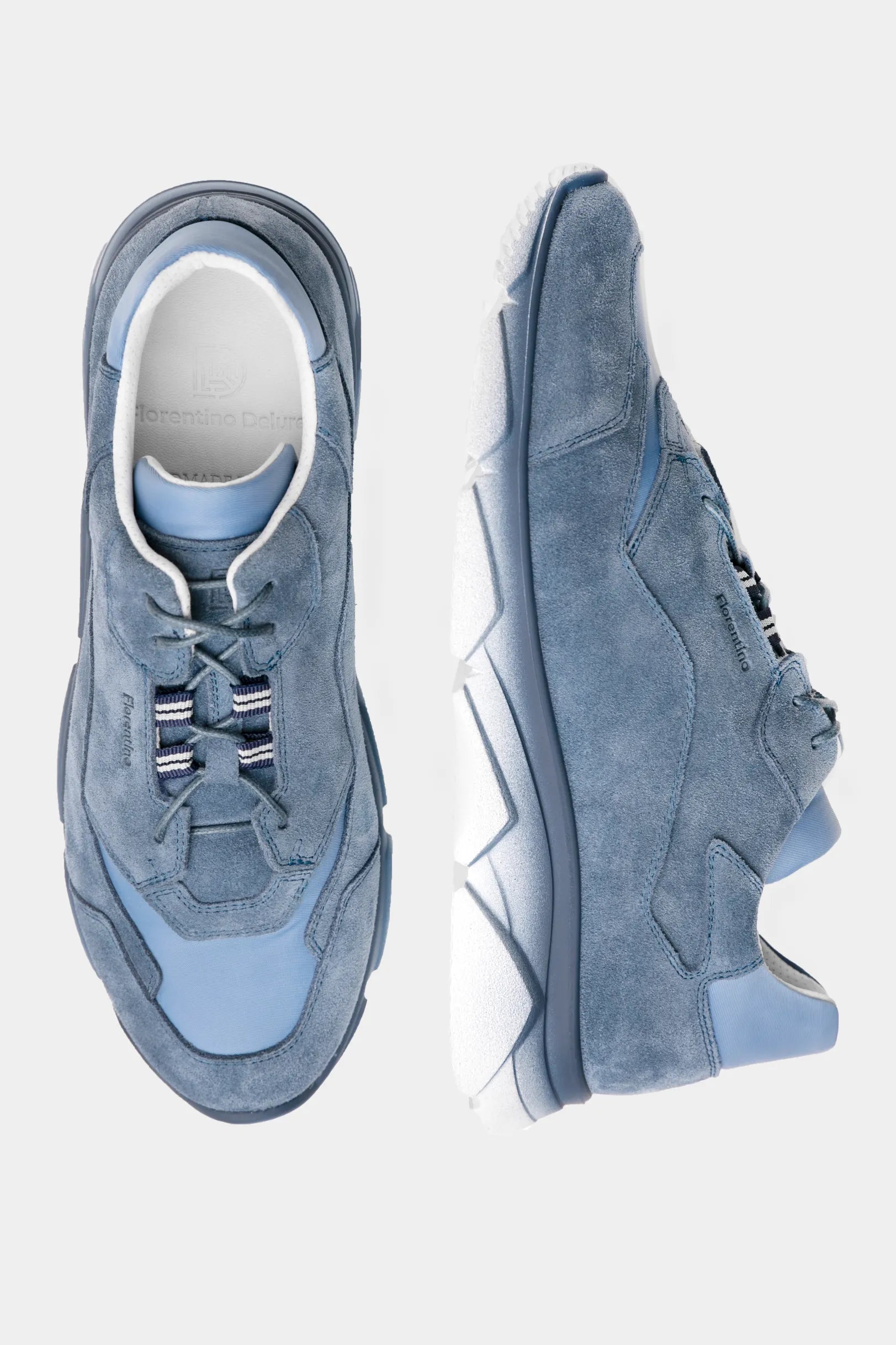 Sneakers Florentinodelure din piele întoarsă albastru deschis, textură detaliată, talpă cauciuc.