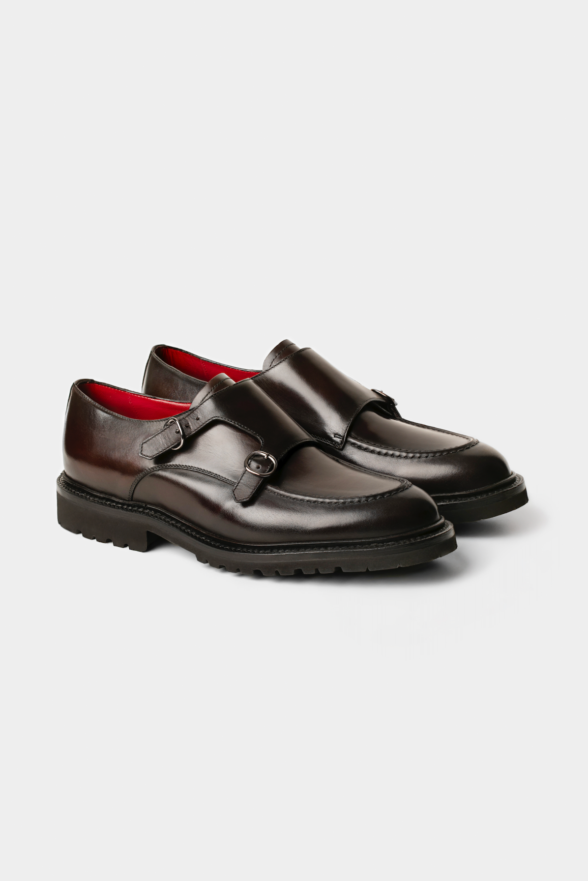 Brown Calf Leather Double Monk Loafers