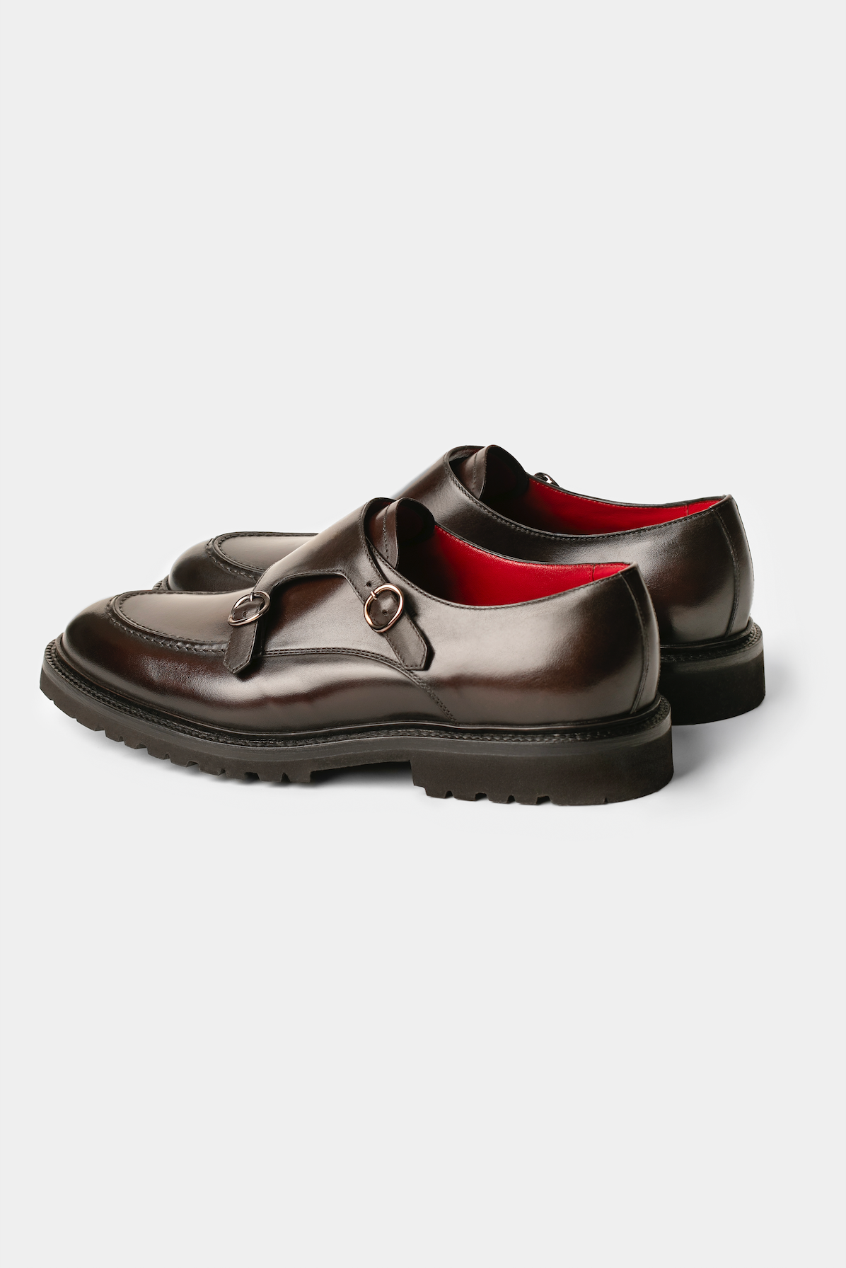 Brown Calf Leather Double Monk Loafers