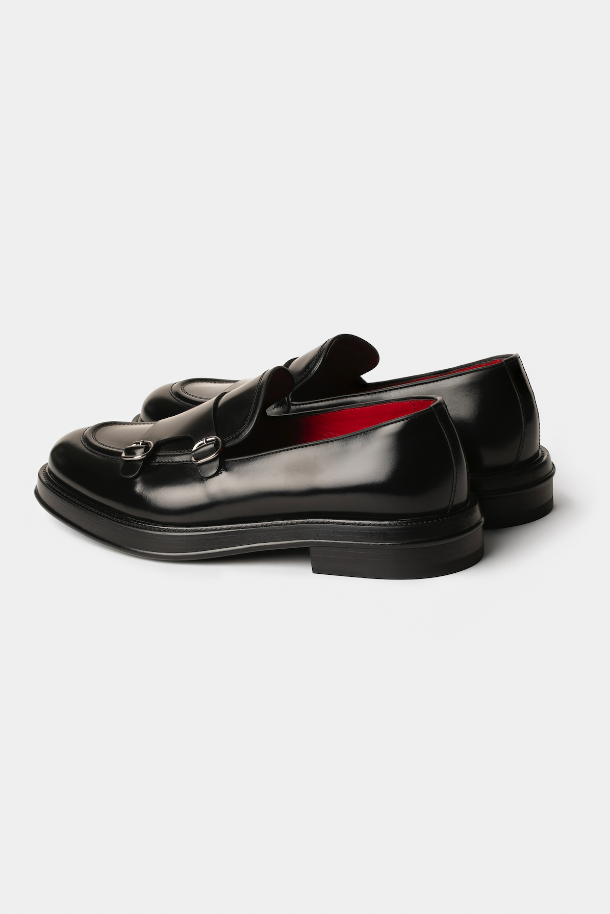 Black Calf Leather Double Monk Loafers