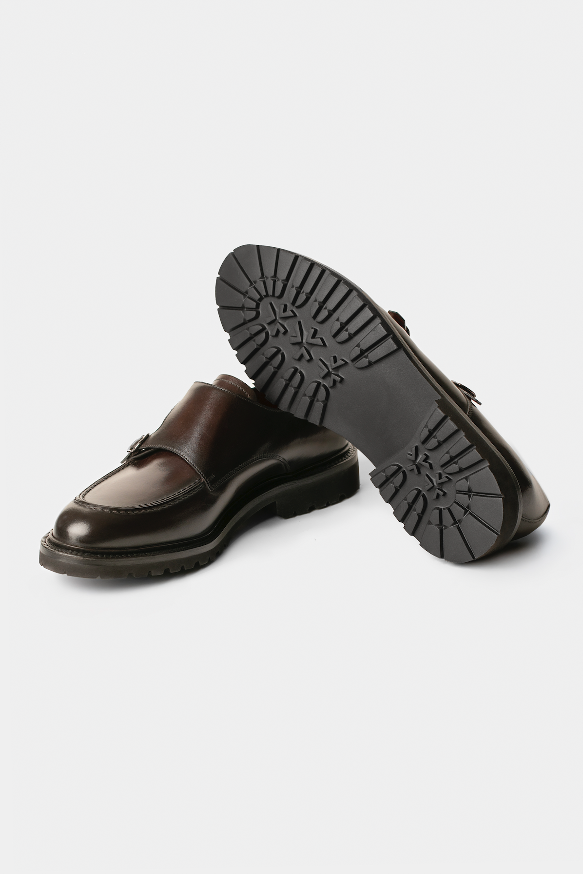 Brown Calf Leather Double Monk Loafers