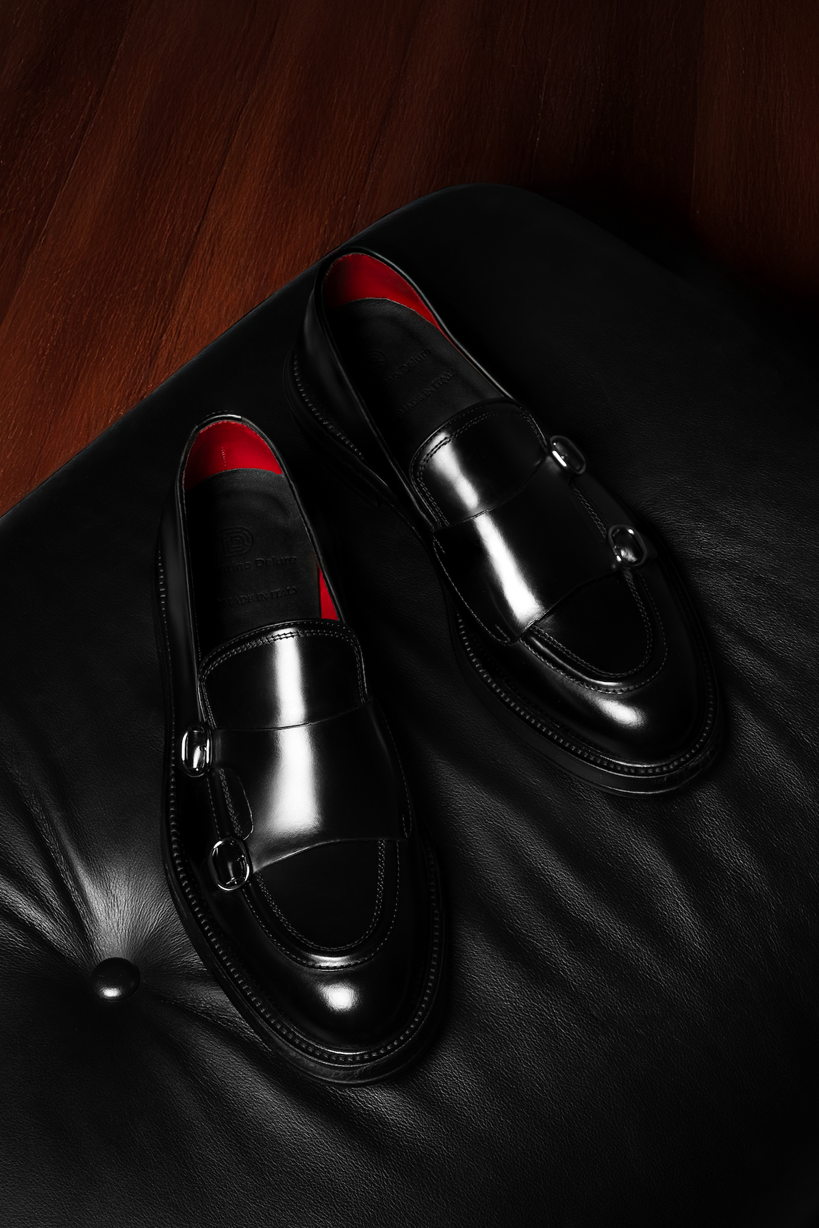 Black Calf Leather Double Monk Loafers