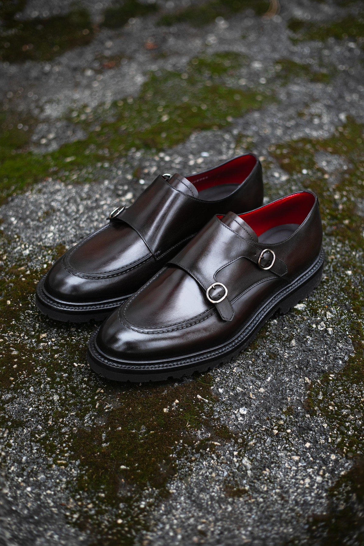 Brown Calf Leather Double Monk Loafers