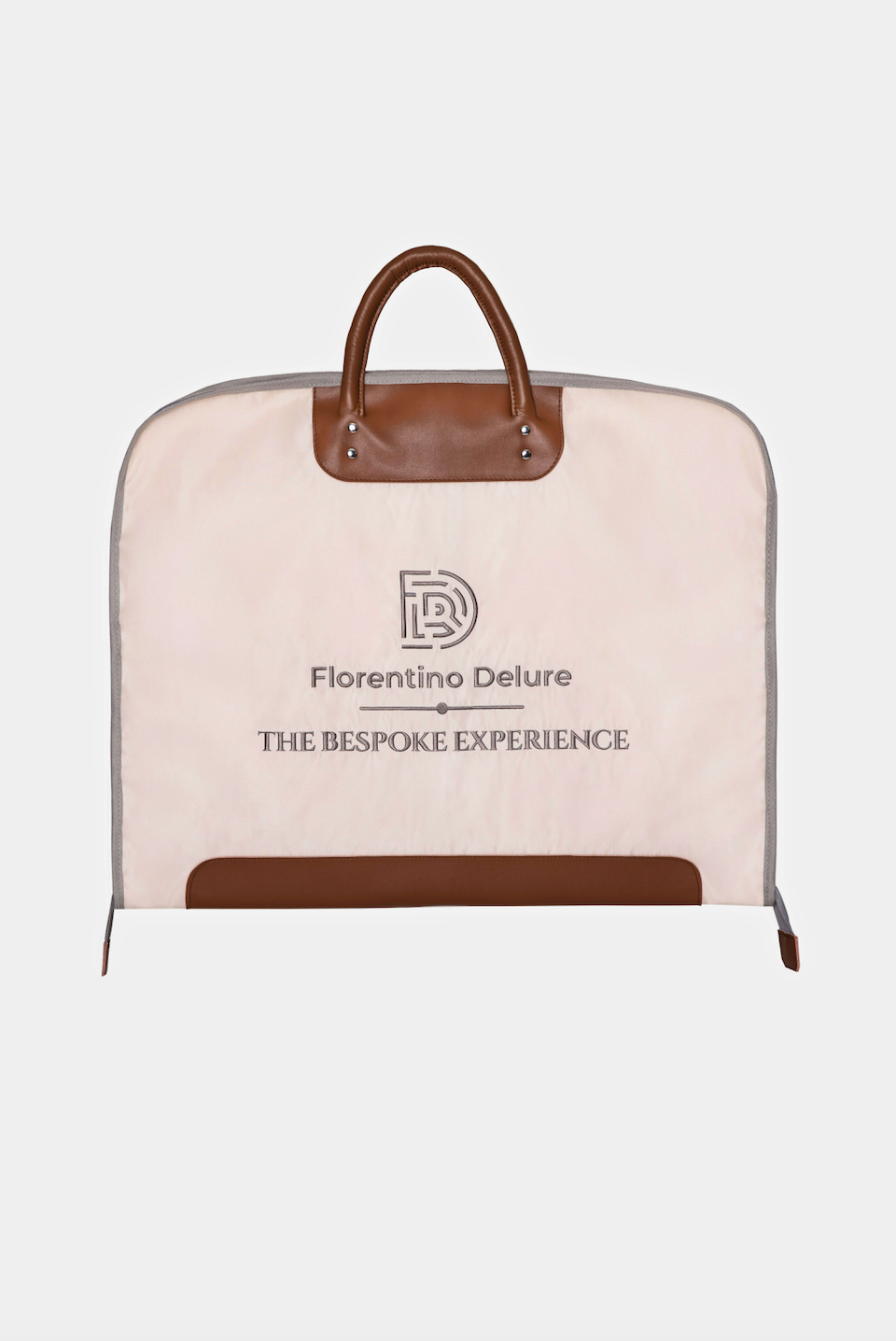 Husa Travel Costum Florentinodelure, material textil rezistent la apă, detalii piele maro.