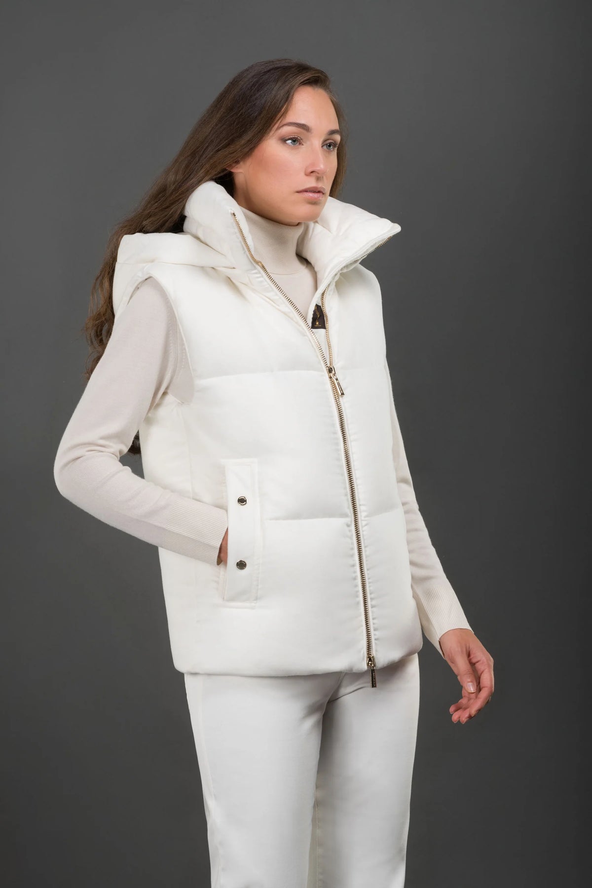 Women's Beige Wool & Cashmere Hooded Waistcoat