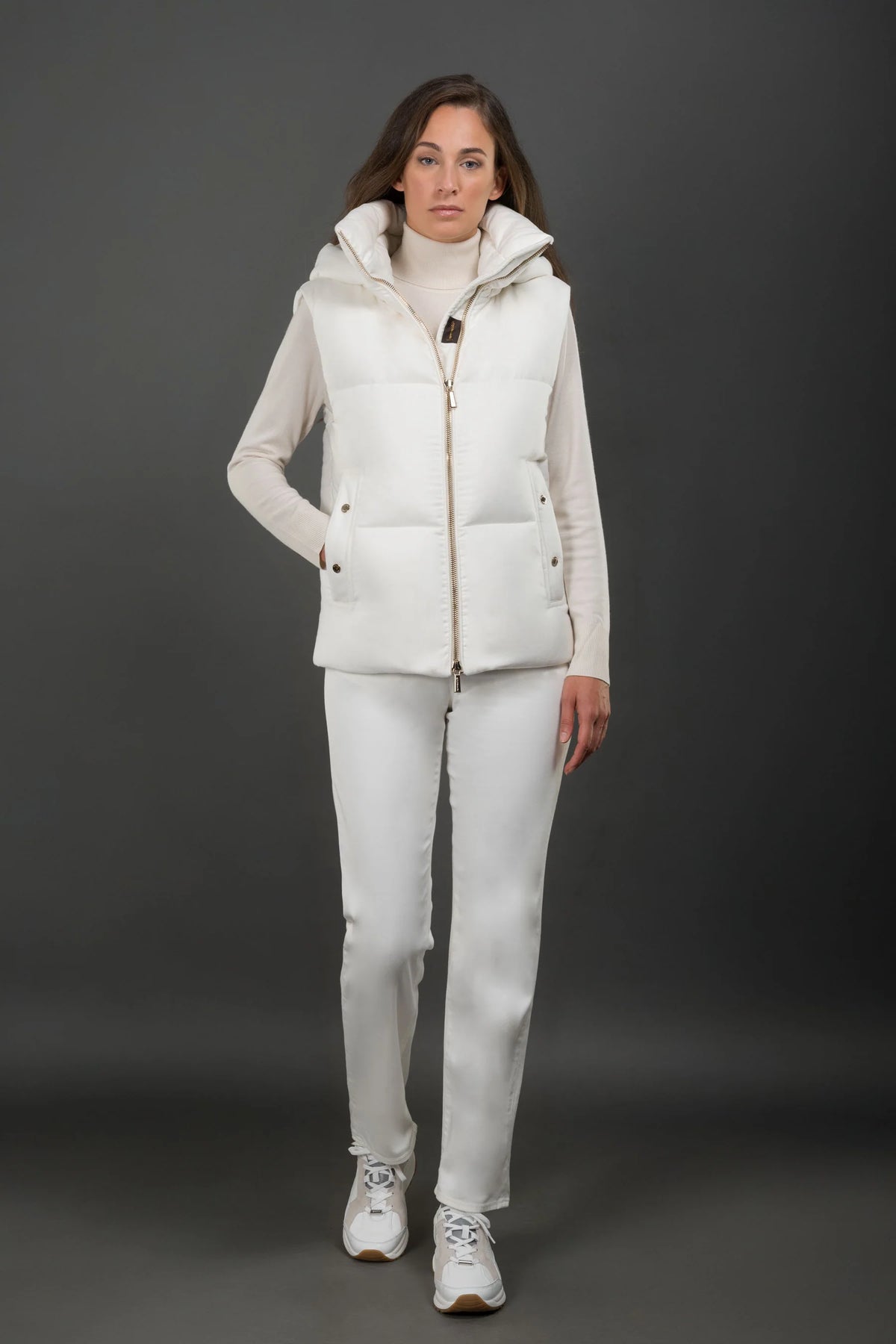 Women's Beige Wool & Cashmere Hooded Waistcoat