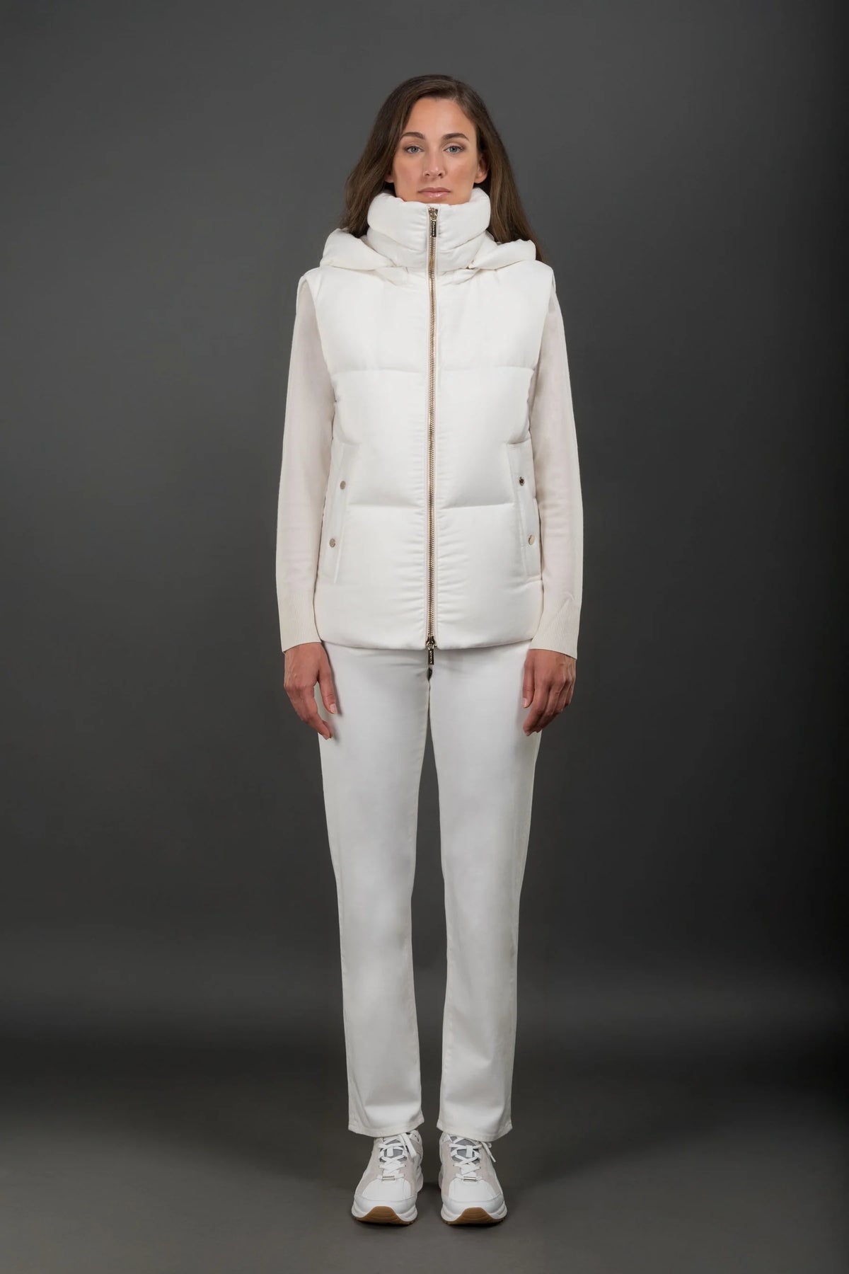 Women's Beige Wool & Cashmere Hooded Waistcoat