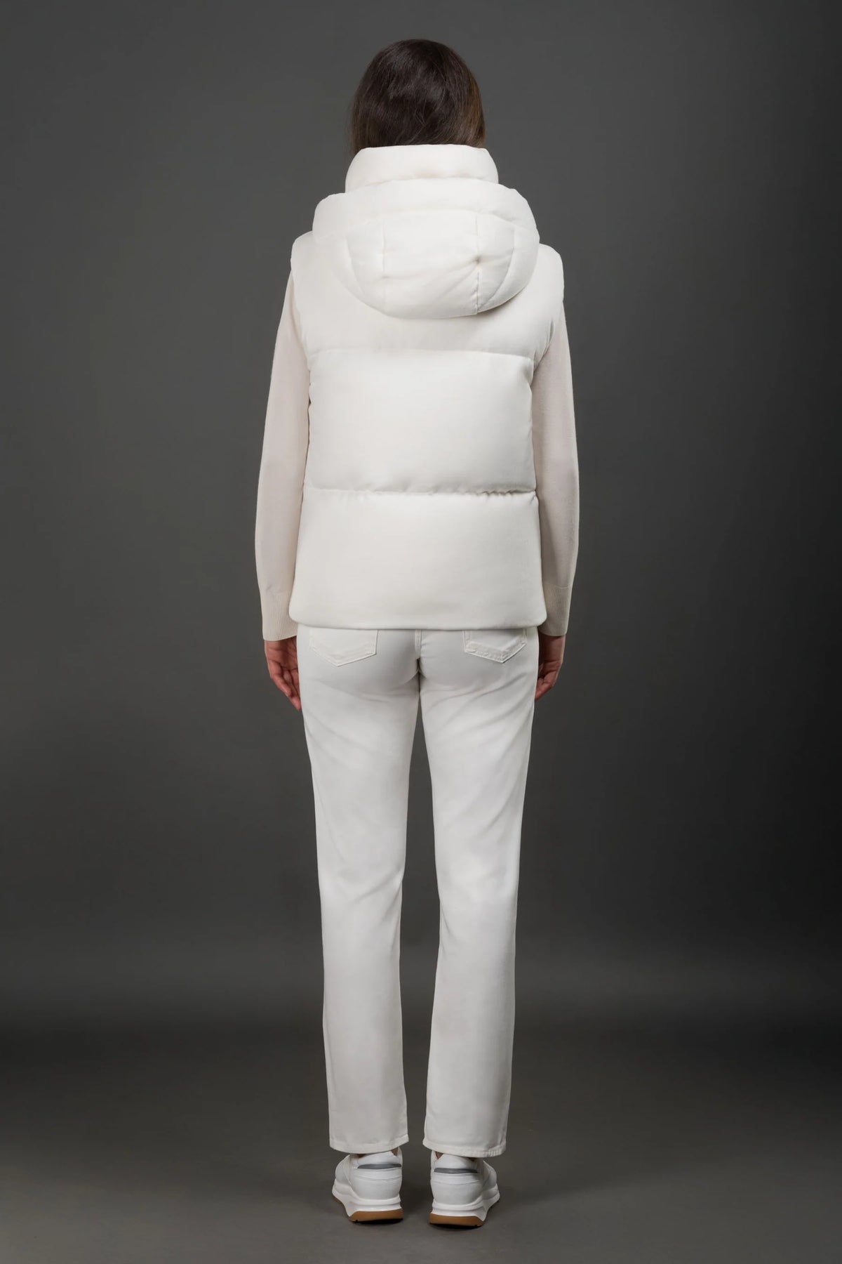 Women's Beige Wool & Cashmere Hooded Waistcoat