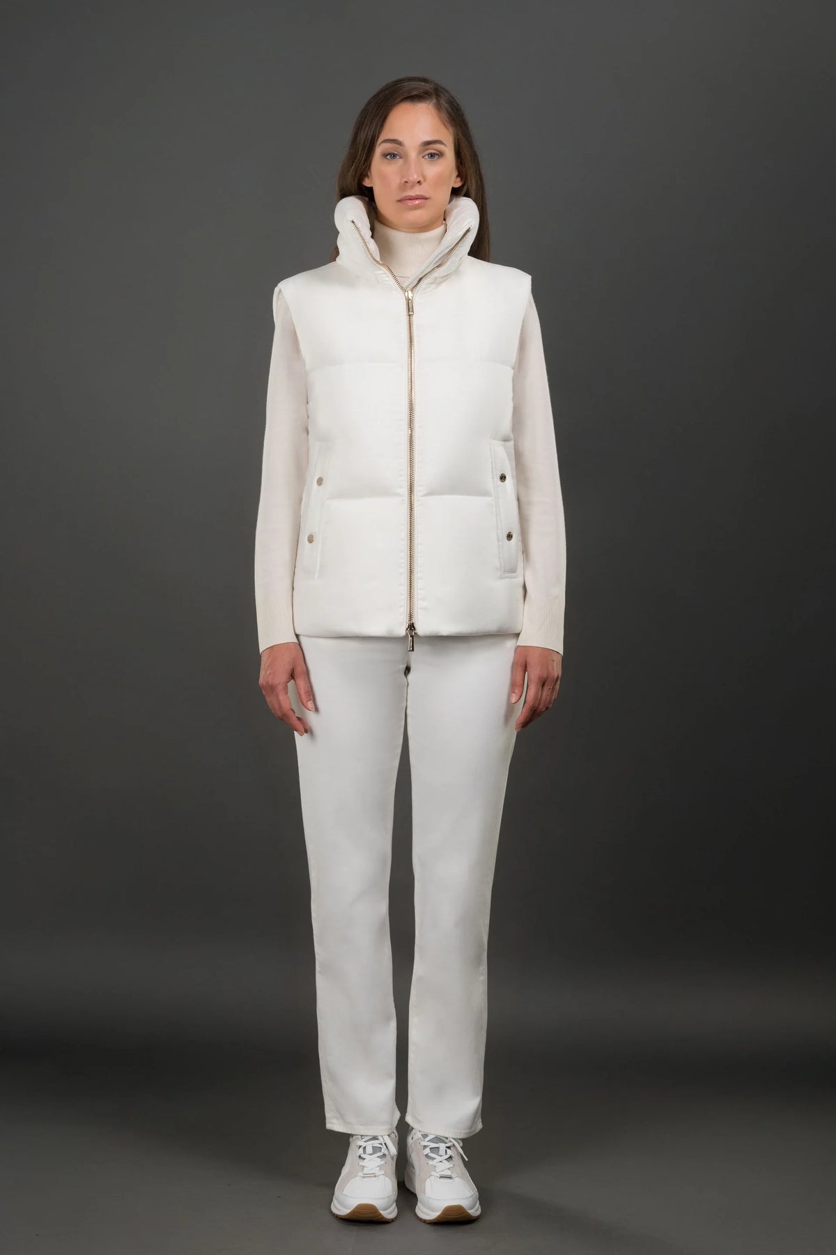 Women's Beige Wool & Cashmere Hooded Waistcoat