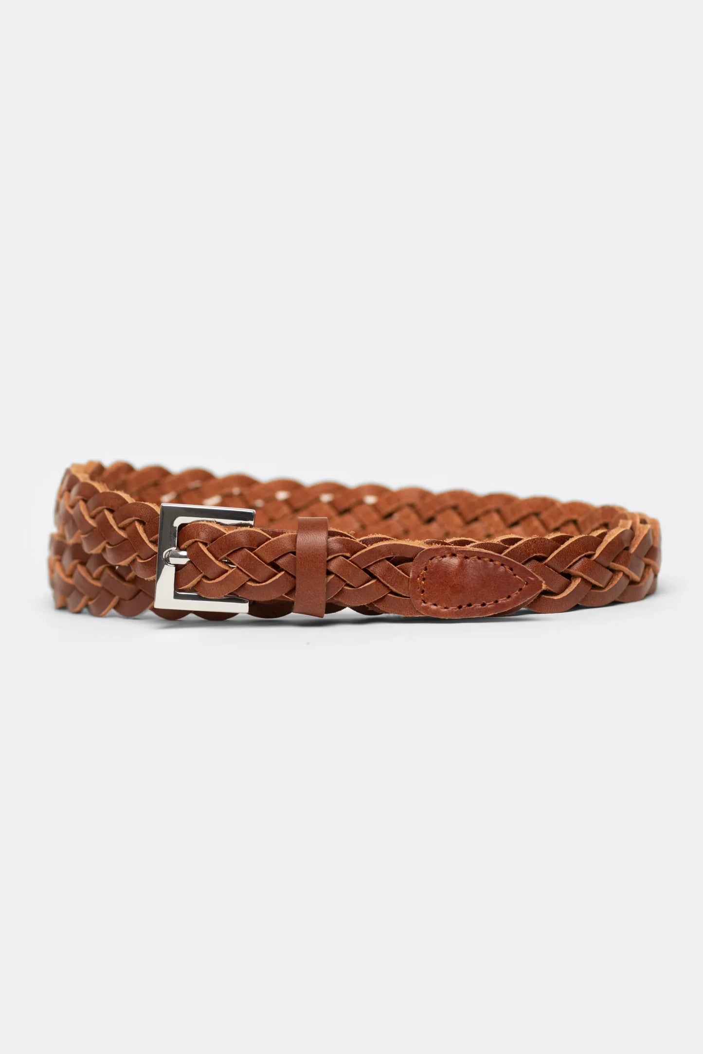 Mid Brown Slim Braided Belt - Florentinodelure