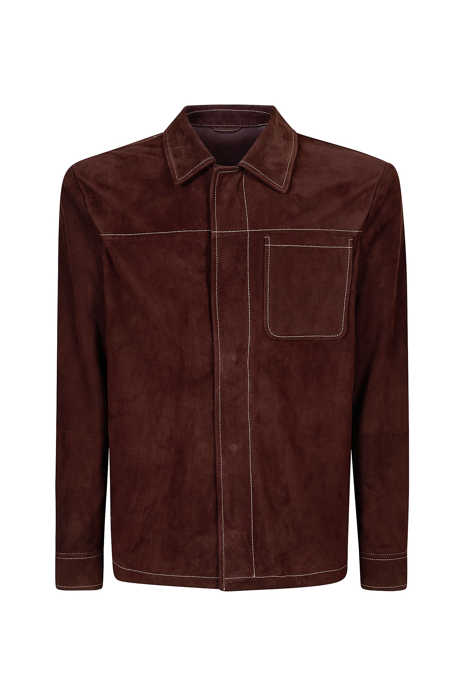 Eleventy Men's Burgundy Goat Leather Overshirt