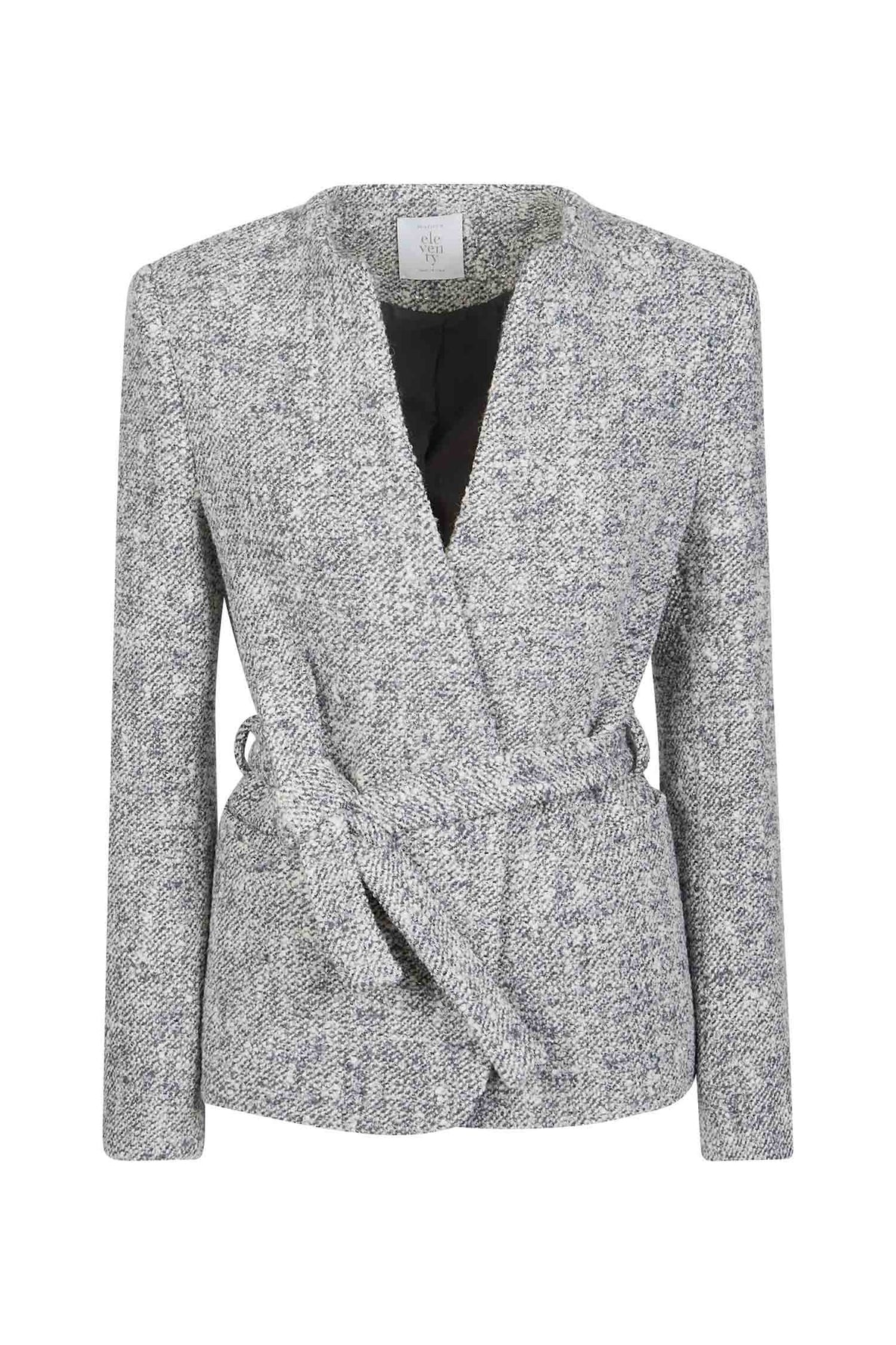 Sacou de damă Eleventy gri din tricot texturat cu cordon în talie