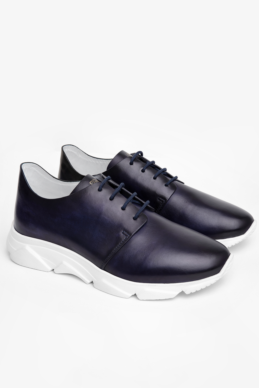 Sneakers din piele albastră închisă Florentinodelure, design sportiv elegant, talpă albă.