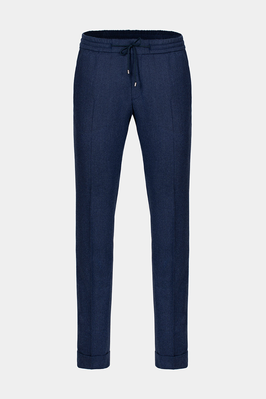 Pantaloni navy din lână FLEXO Florentinodelure cu șnur reglabil.