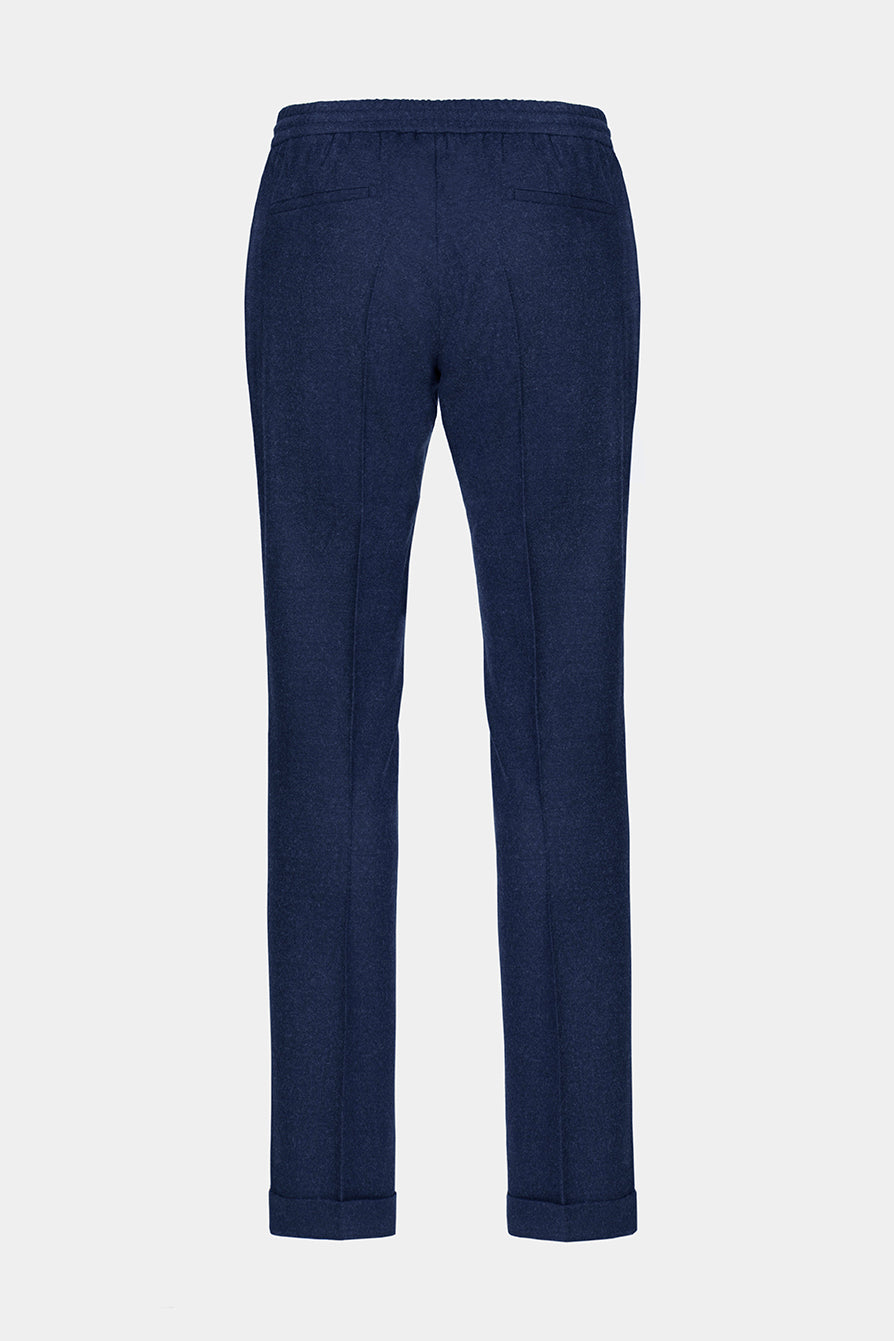 Pantaloni navy din lână Florentinodelure, textură fină, model FLEXO casual.