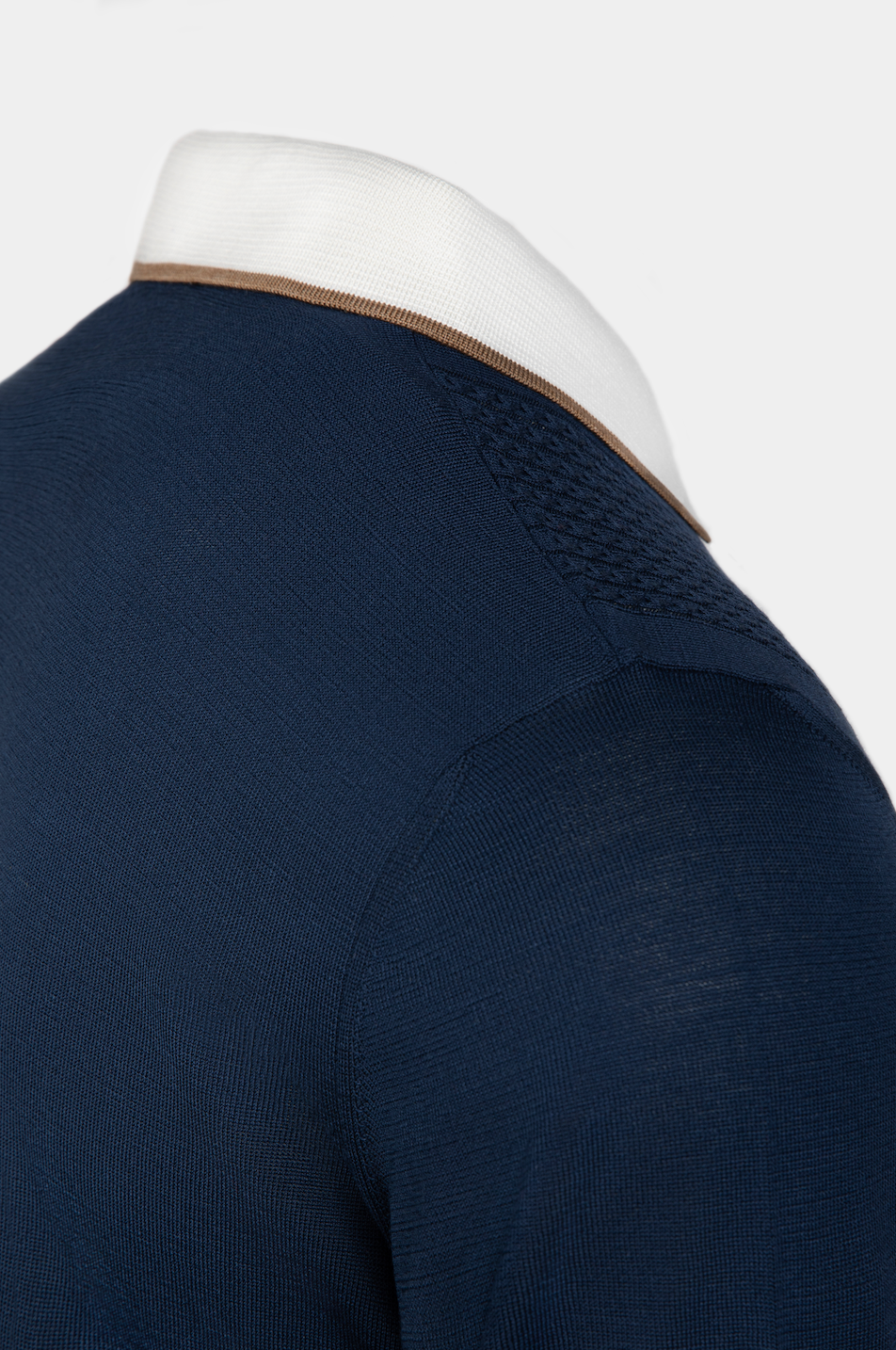 Polo maneca scurta navy Florentinodelure, guler alb și detalii maro.