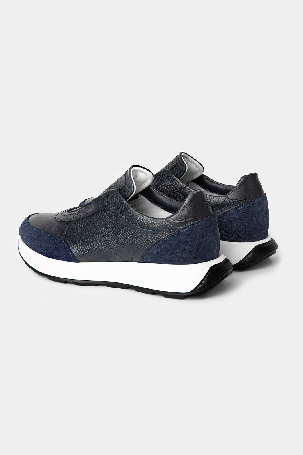 Sneakers Florentinodelure navy pentru bărbați, piele și material textil, talpă albă.
