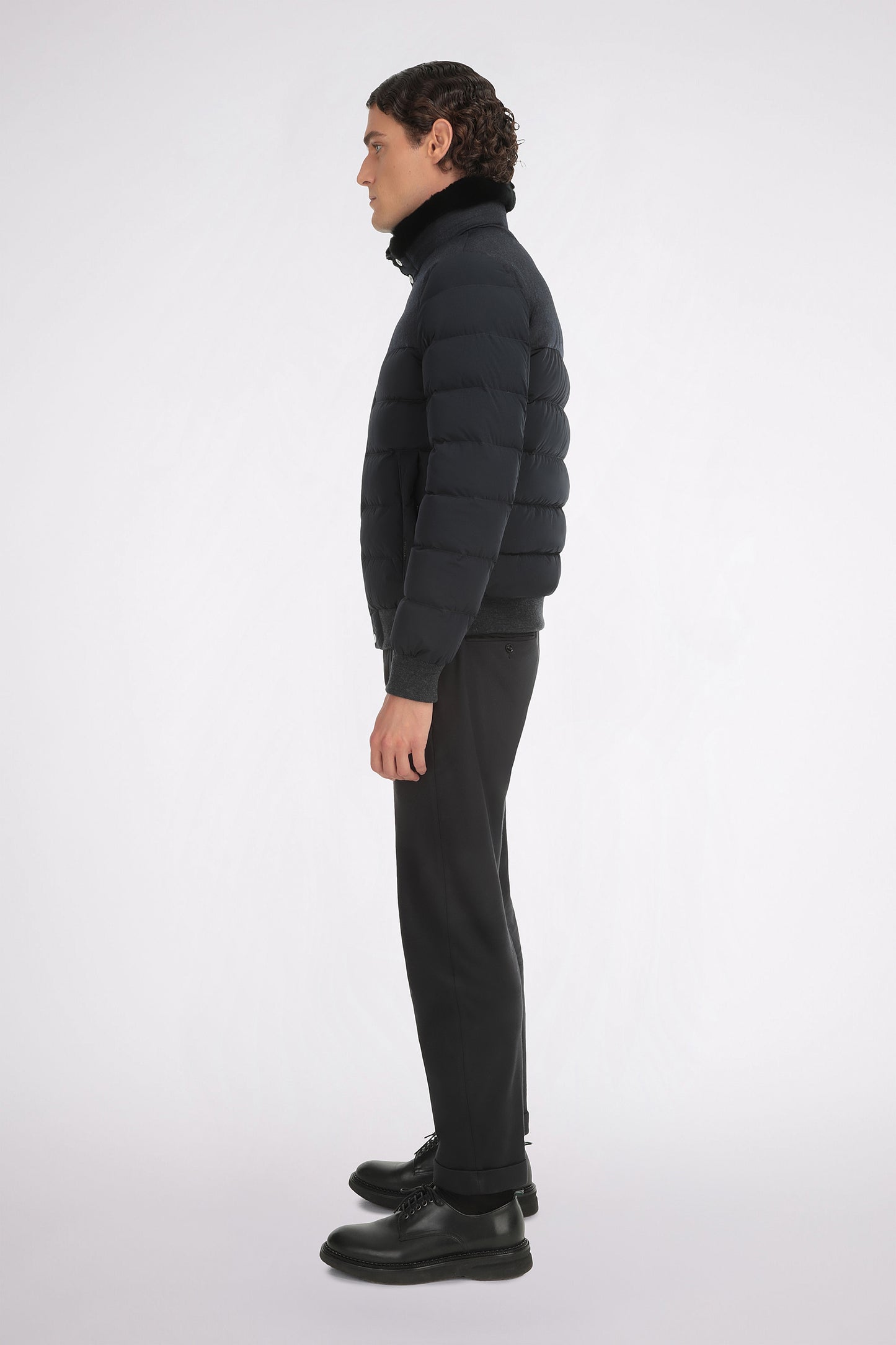 Jachetă Puffer Bleumarin Florentinodelure, lână și material textil, model bomber.