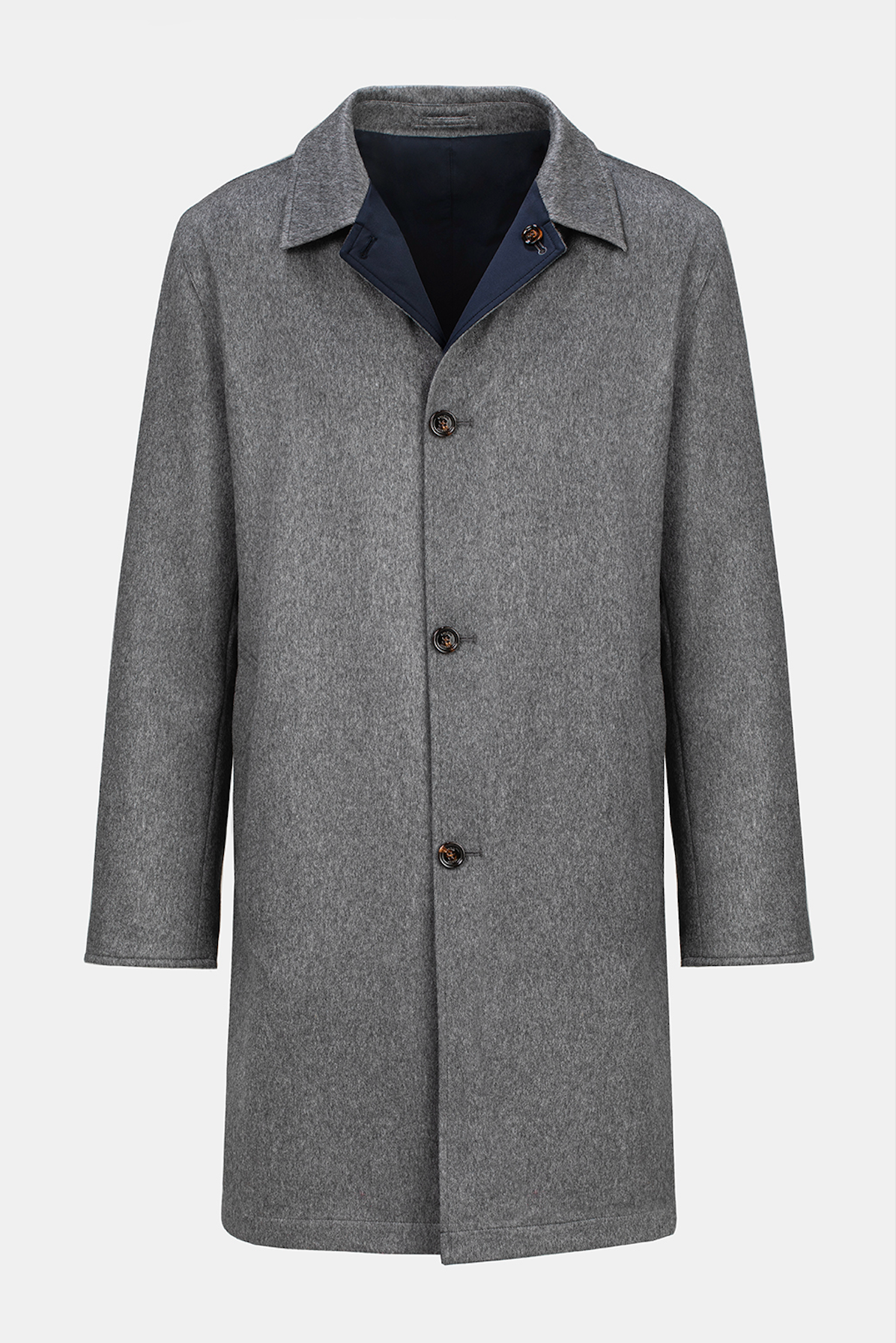 Pardesiu reversibil Florentinodelure, gri cashmere și albastru navy, elegant și versatil.
