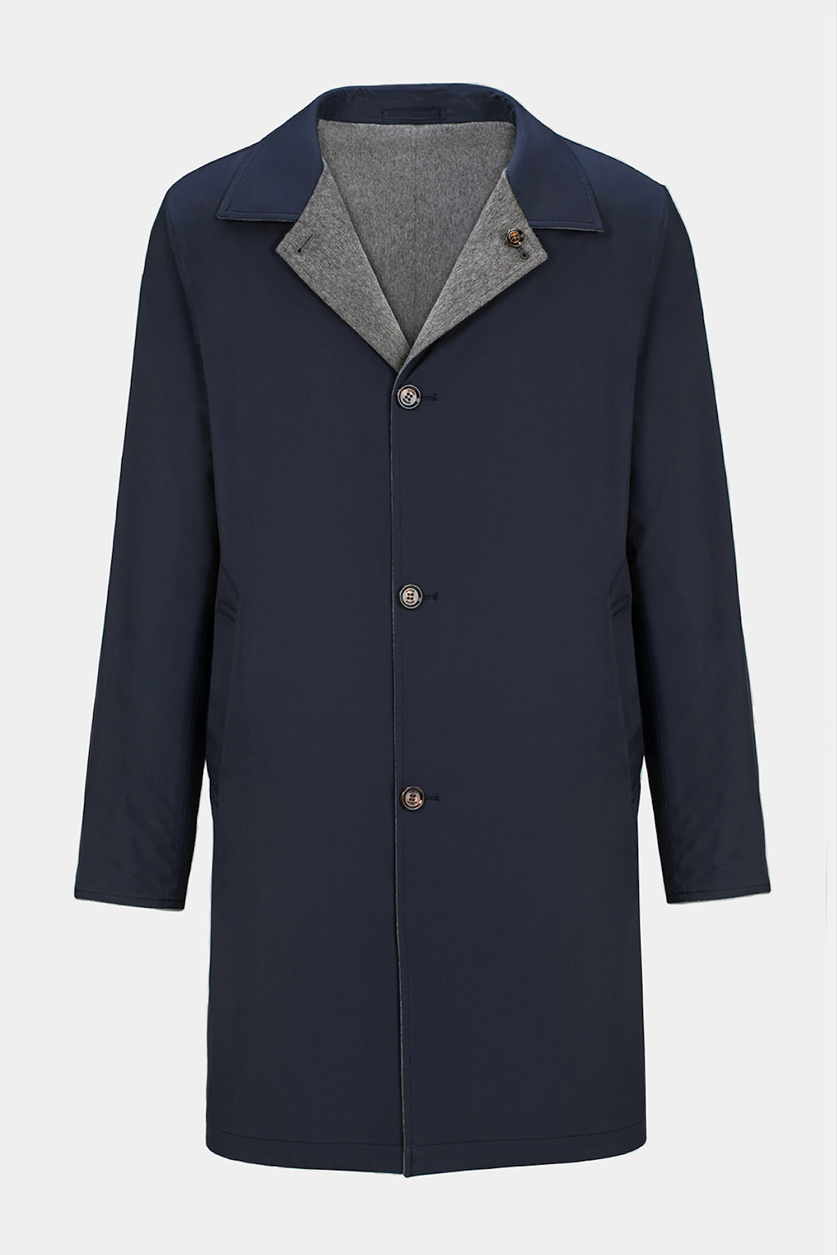 Pardesiu Florentinodelure reversibil navy-gri, cashmere și material textil.
