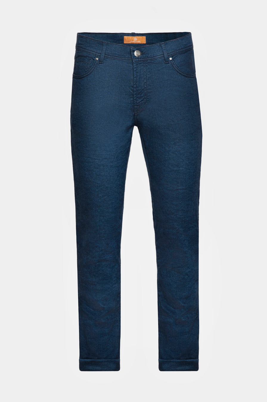Navy Linen 5-Pocket Trousers - Florentinodelure