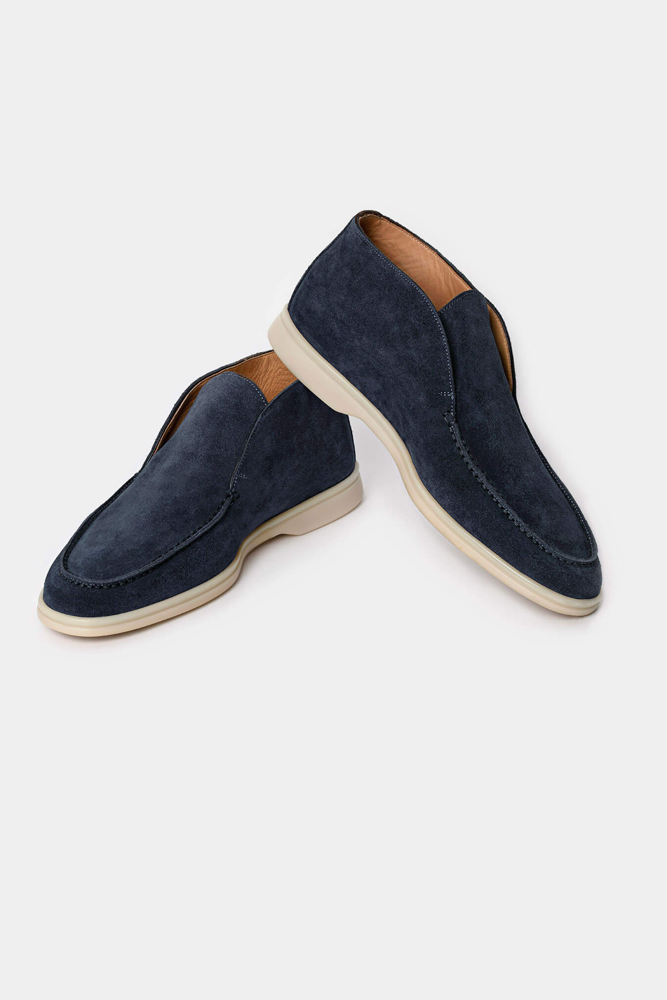 Botine bleu piele întoarsă Florentinodelure, talpă cauciuc bej.