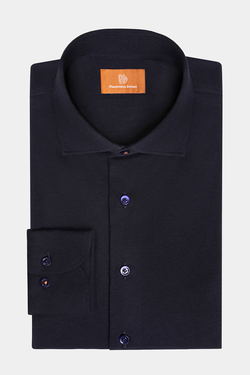 Cămașă Jersey Navy din lână Florentinodelure, stil casual-smart.