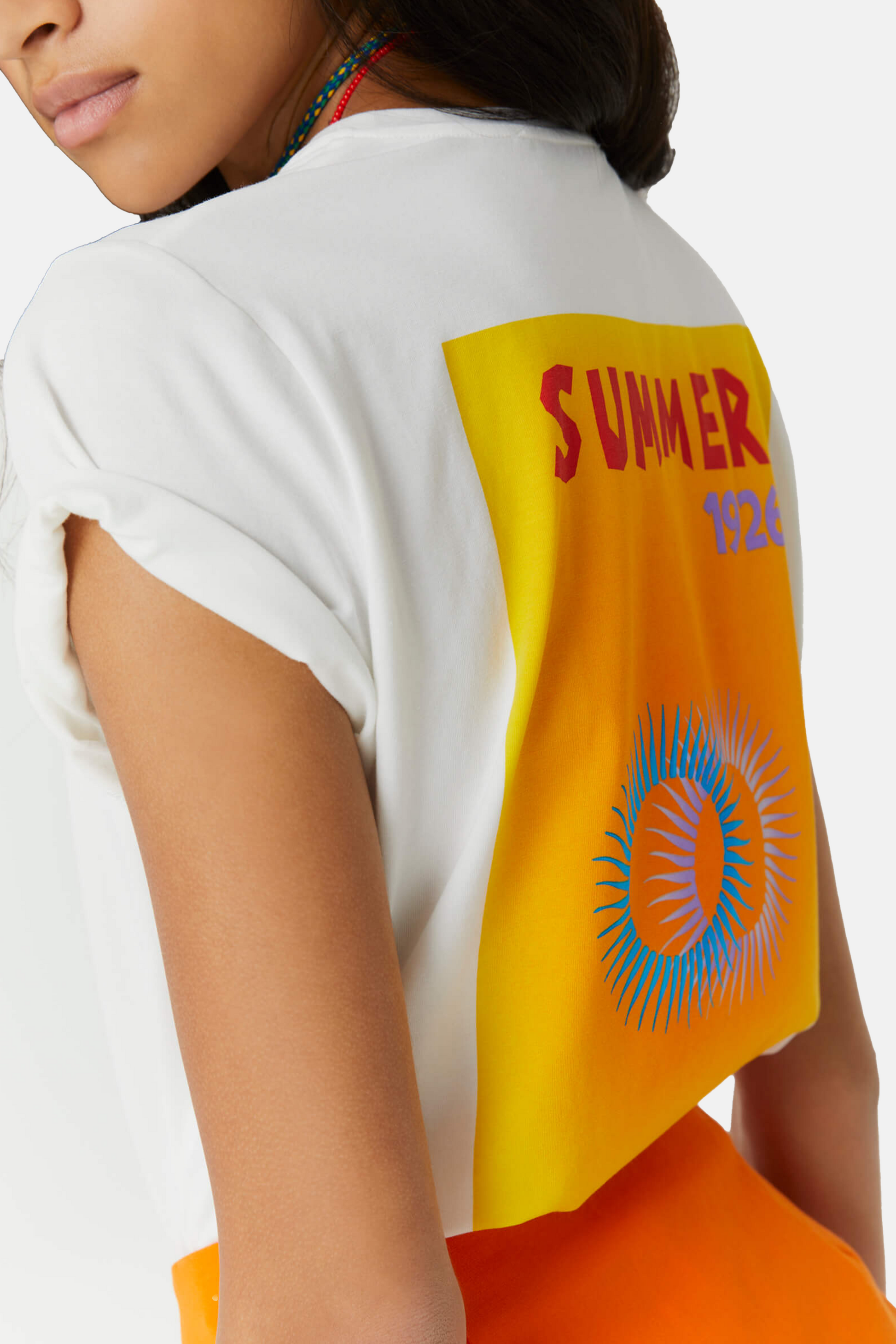 Tricou Florentinodelure off-white cu imprimeu galben și albastru Summer 1926.