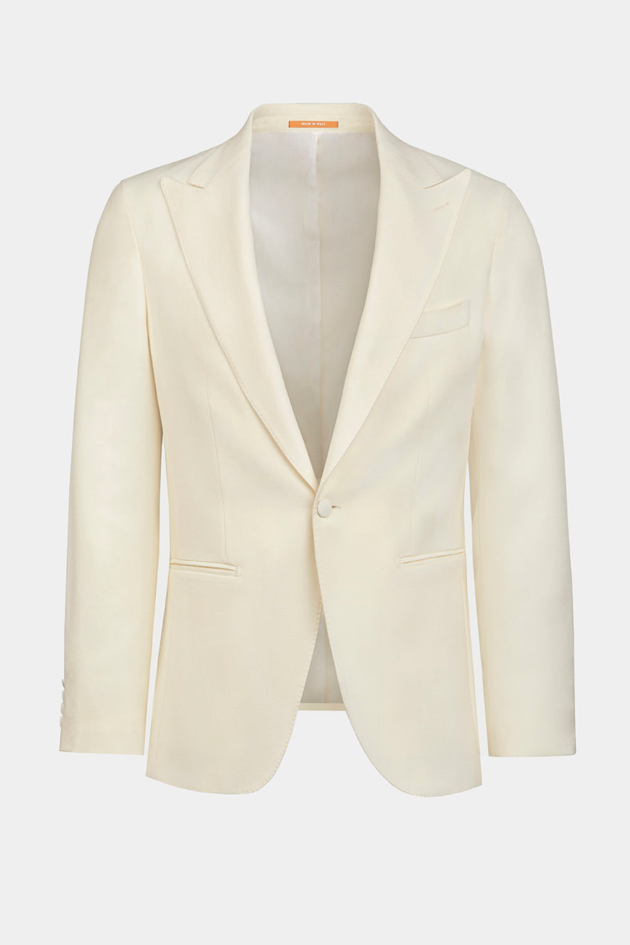 Sacou Dafin Jacquard off-white, Florentino Delure, etichetă portocalie, material texturat.