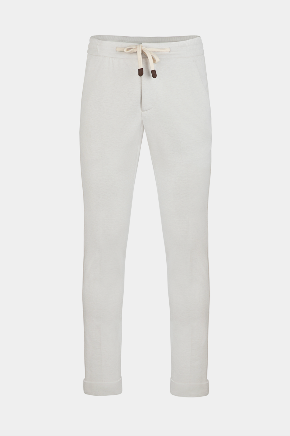 Pantaloni Florentinodelure off-white, detaș cu piele, tricot pentru confort.