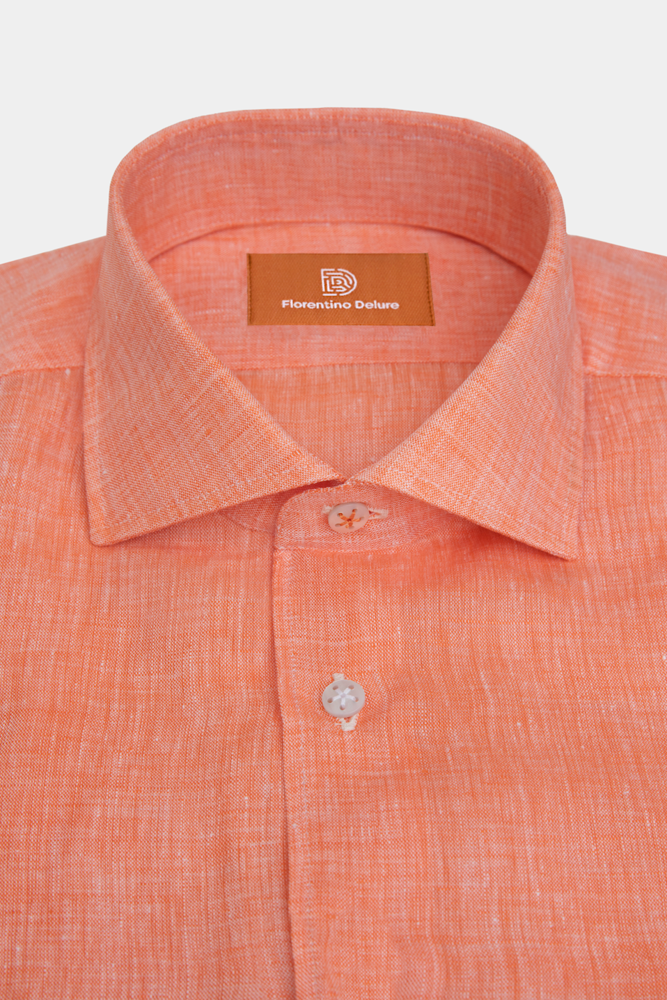 Cămașă portocalie in Florentinodelure, material in, guler clasic, vedere laterală.