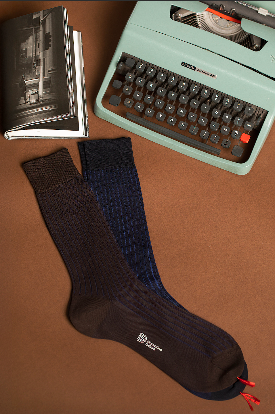 Brown Socks with Navy stripes
