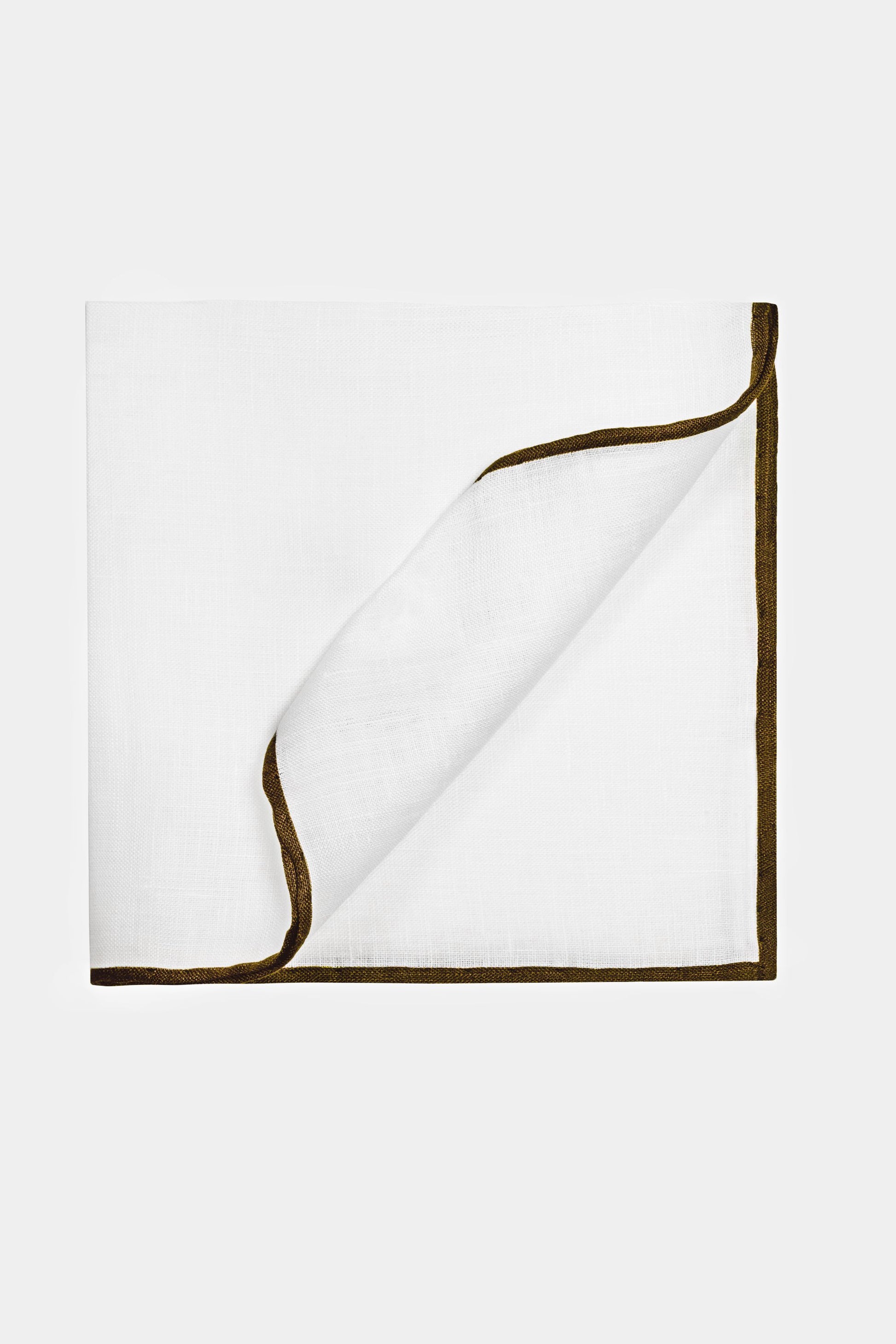 White Brown Linen Pocket Square - Florentinodelure