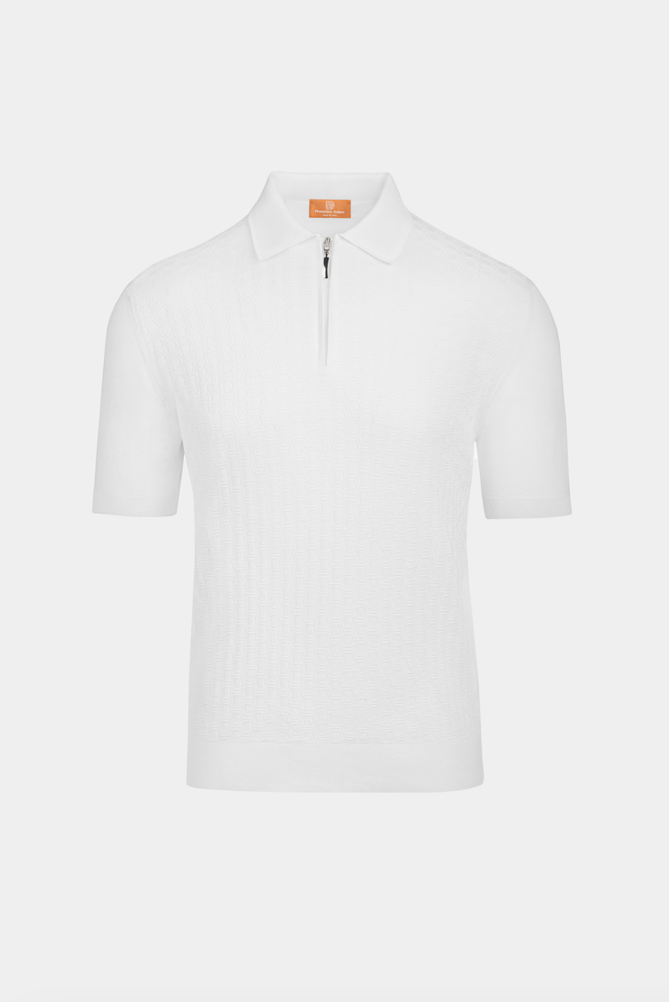 Polo alb din bumbac Florentinodelure, mânecă scurtă, model texturat rafinat.