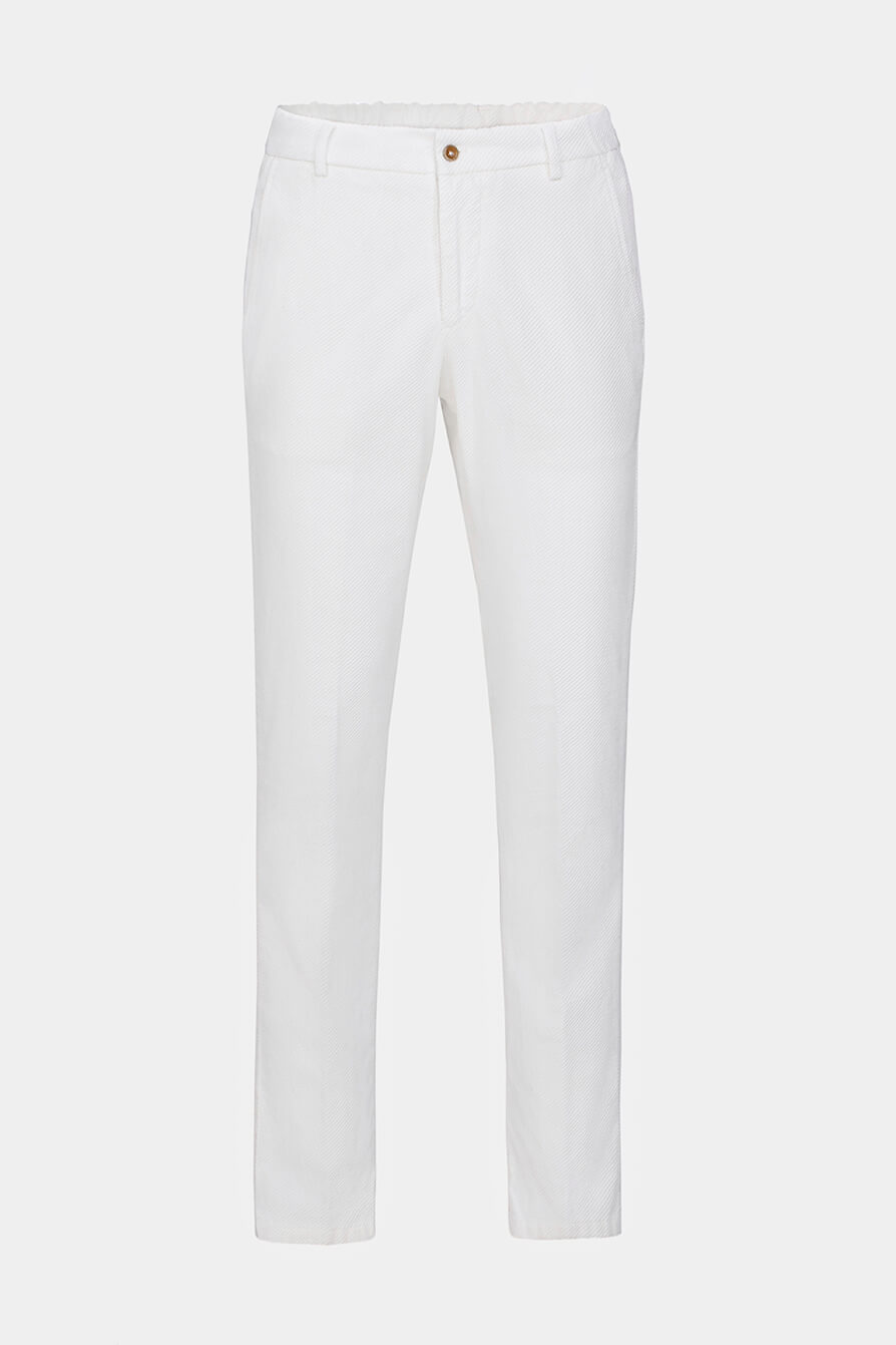 Pantaloni albi Florentinodelure FLEXO cu închidere cu nasturi, croială elegantă, Made in Italy.